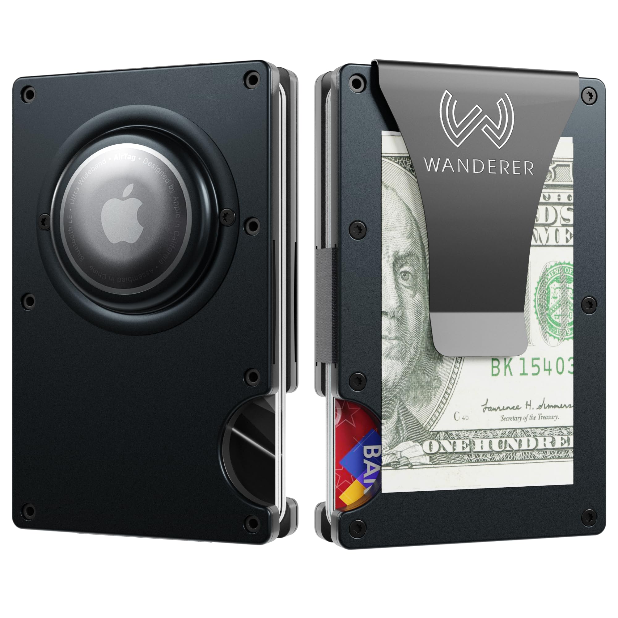 WandererWallet Airtag Wallet - Slim Wallet with AirTag Holder & Durable Carbon Fiber Metal Wallet with Money Clip - Minimalist Wallet for Men/Women -