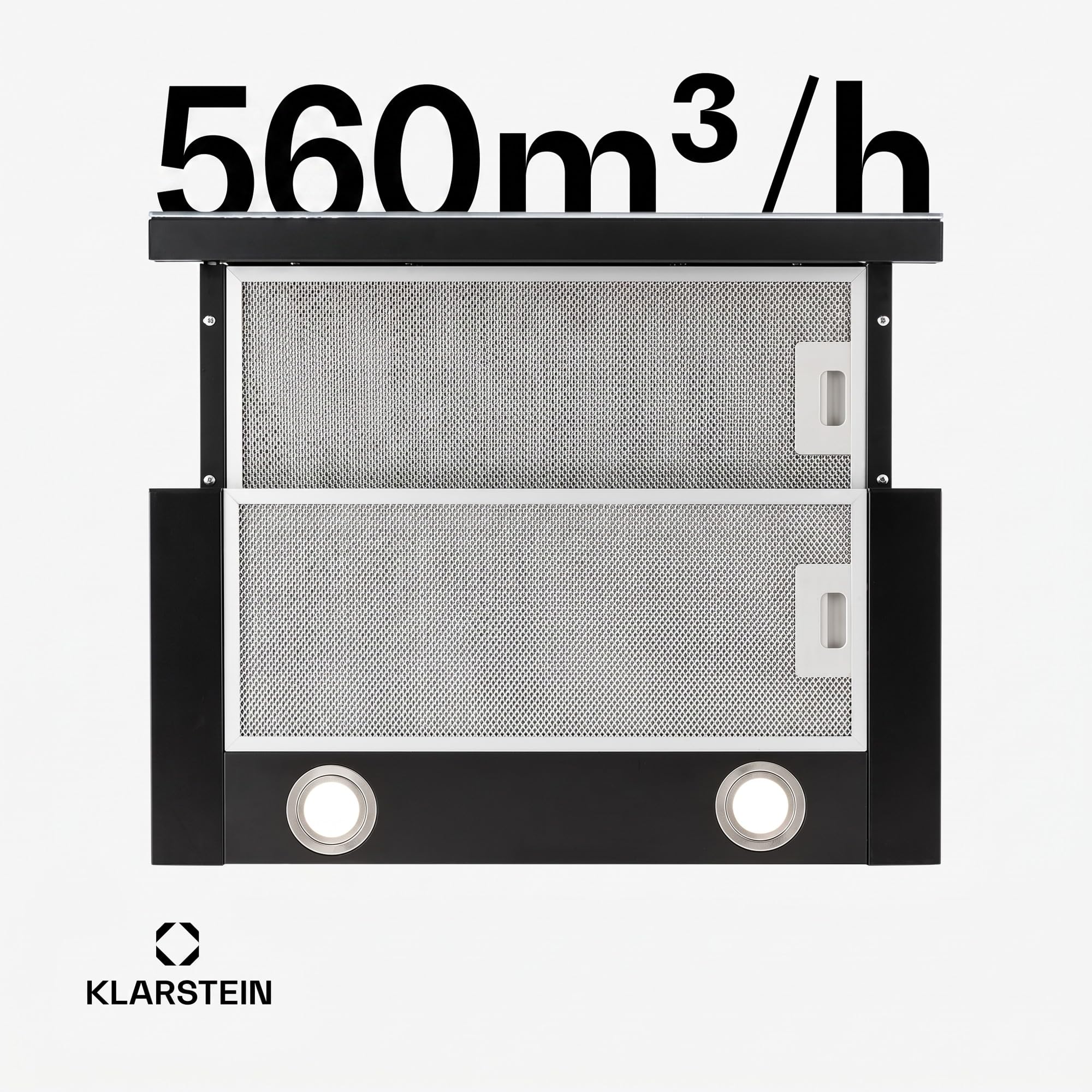Klarstein Vinea Campana Extractora Telescópica, 610 m³/h Máx, Campana Visera Plana 60cm, Empotrable bajo Mueble, Extracción/Recirculación, Iluminación, Filtro de Grasa Aluminio, Negra