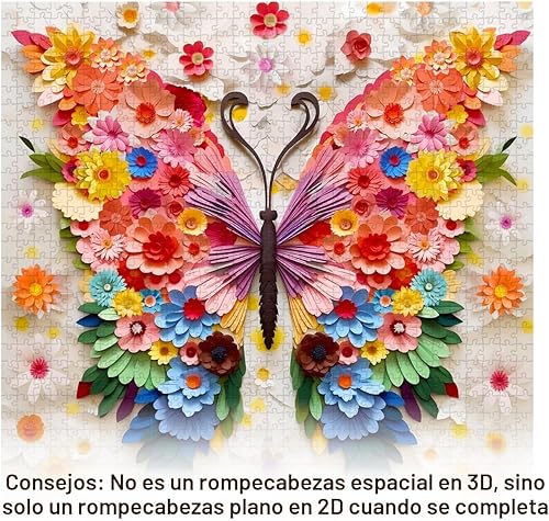 Miniatura 2 de Rompecabezas de mariposa para adultos de 1000 piezas, desafiantes rompecabezas de mariposas de flores coloridas con arte en papel, rompecabezas