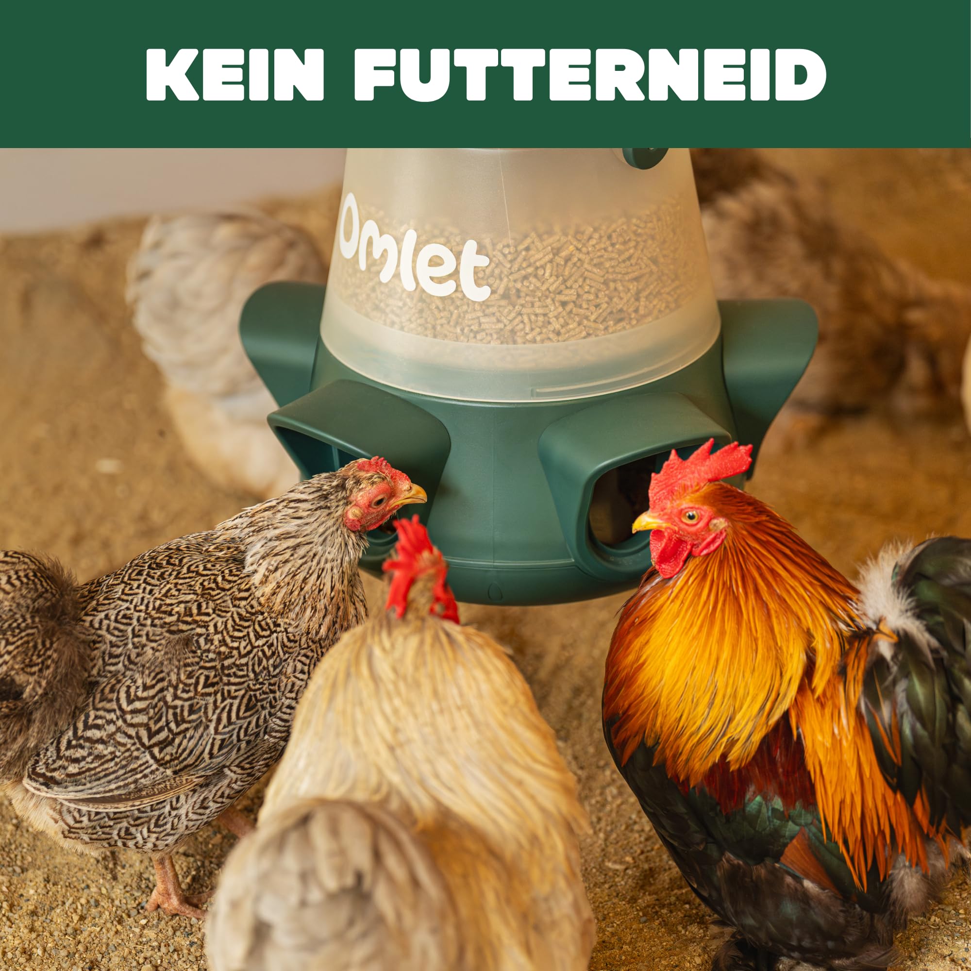 Omlet Futtersparender Hühnerfutterautomat für Hühnerstall | 5kg Anti-Verschüttung Geflügel Futterspender | 5 Futteröffnungen | Füttert 6 Hühner 7 Tage | Aufhängbar & Freistehend | Wetterfes