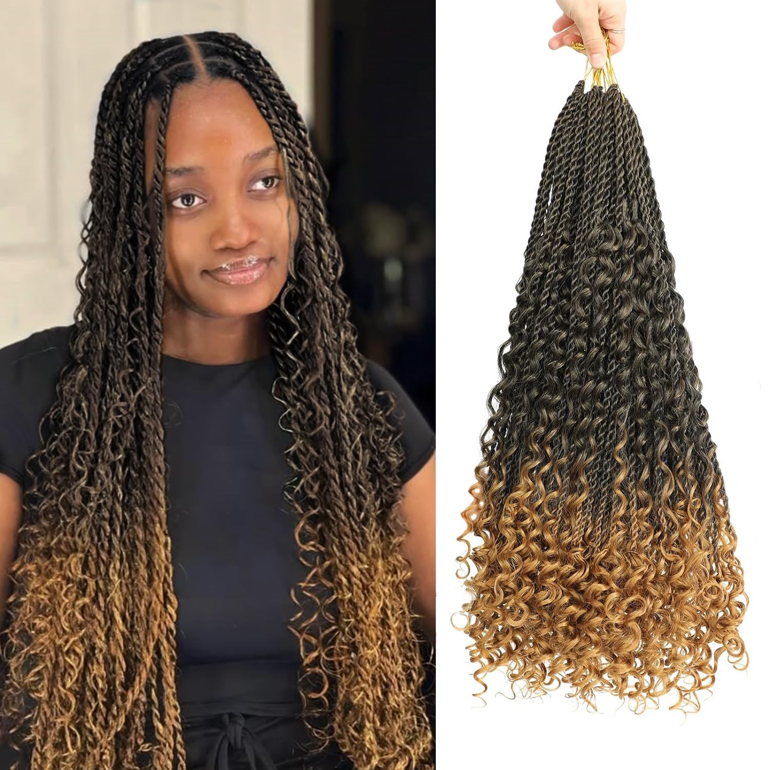 TOOPBIUTI Senegalese Twist Crochet Hair 24 Inch 6 Pack Boho Goddess Island Twist Pre-Looped Crochet Hair with Curly Ends (T27#