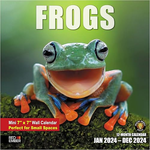 Red Ember - Mini calendario de pared para espacios pequeños, diseño de ranas 2024, colgante mensual, solo 7 x 14 pulgadas de apertura, papel grueso