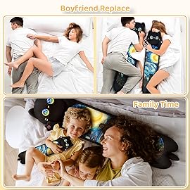 Mewaii Long Cat Plush 5 Sizes, 120% Extra Filling Giant Plushness Kids Body Pillow, Kawaii Cute Black Starry Cat Stuffed Animals Plushies, Big Long Body Pillow Plush Gift for Girls 20