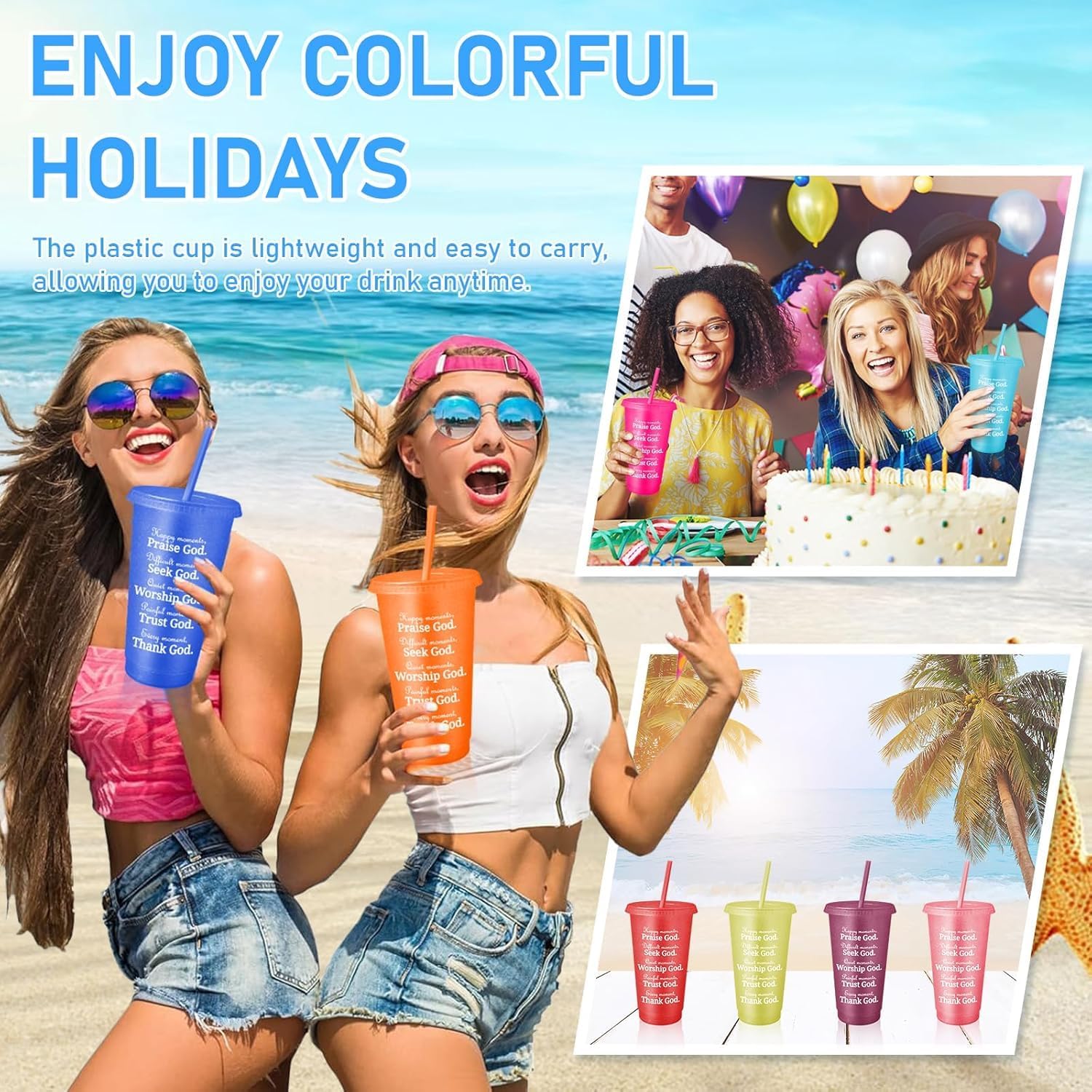 36Pcs Christian Church Gifts Plastic Cups with Bible Verse,24oz Christian Tumblers with Lids and Straw Bulk Religious Cups Glitter for Women Men Volunteer Christian Party Gifts - Image 4