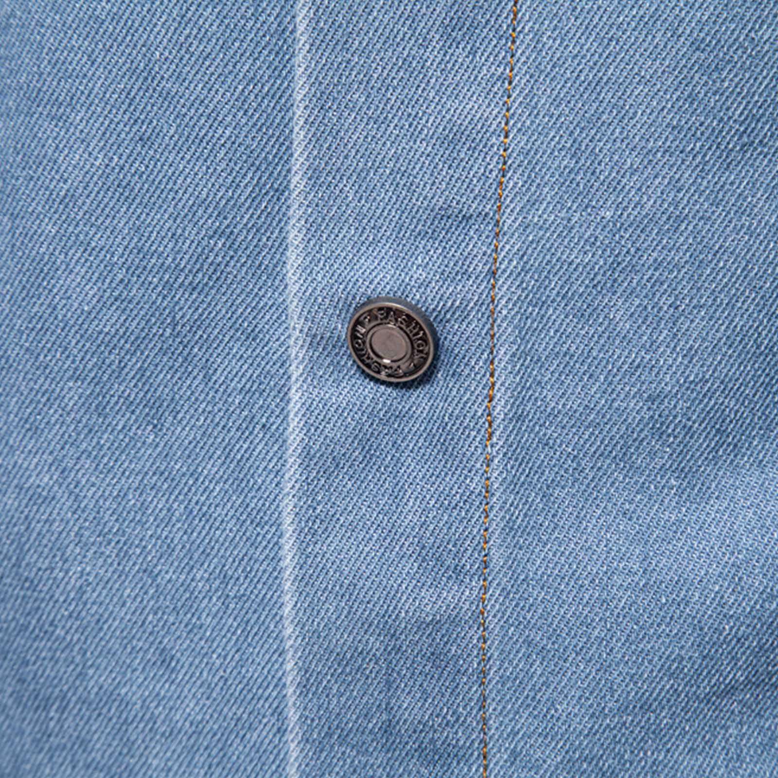 Generisch Camicia in jeans da uomo a maniche lunghe, con colletto rovesciato, classica, a maniche lunghe, comoda camicia da lavoro, con bottoni, per il tempo libero, traspirante, leggera, tinta unita