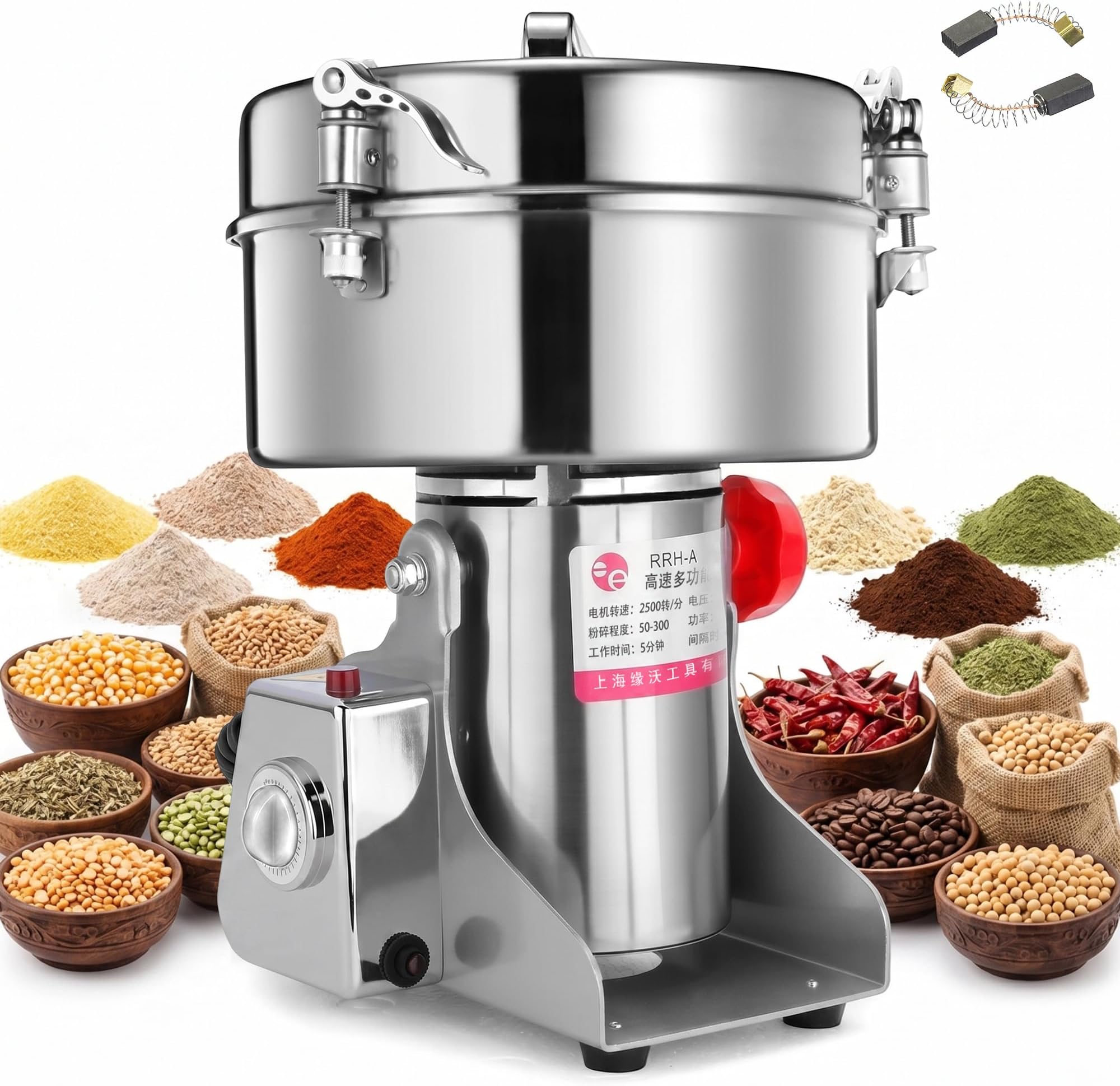 RRH 3000g Grain Mill Grinder Electric Commercial Spice Grinder High Speed Stainless Steel Grain Mill Powder Grinding Machine Swing Type for Herb Food Grade