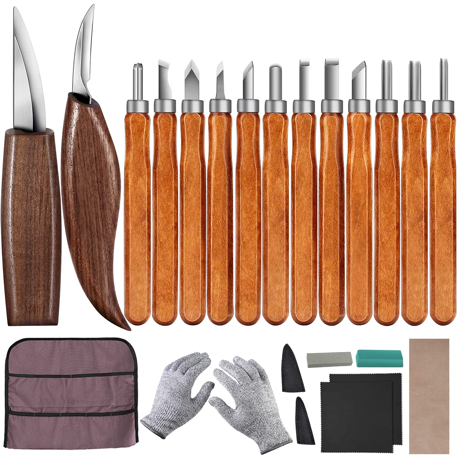 Wood Carving Tools Set, Wood Carving Hand Tools for Beginners with Whittling Knife Detail Wood Carving Knife and 12pcs SK2 Carbon Steel Wood Carving Knives for Adults & Woodwork