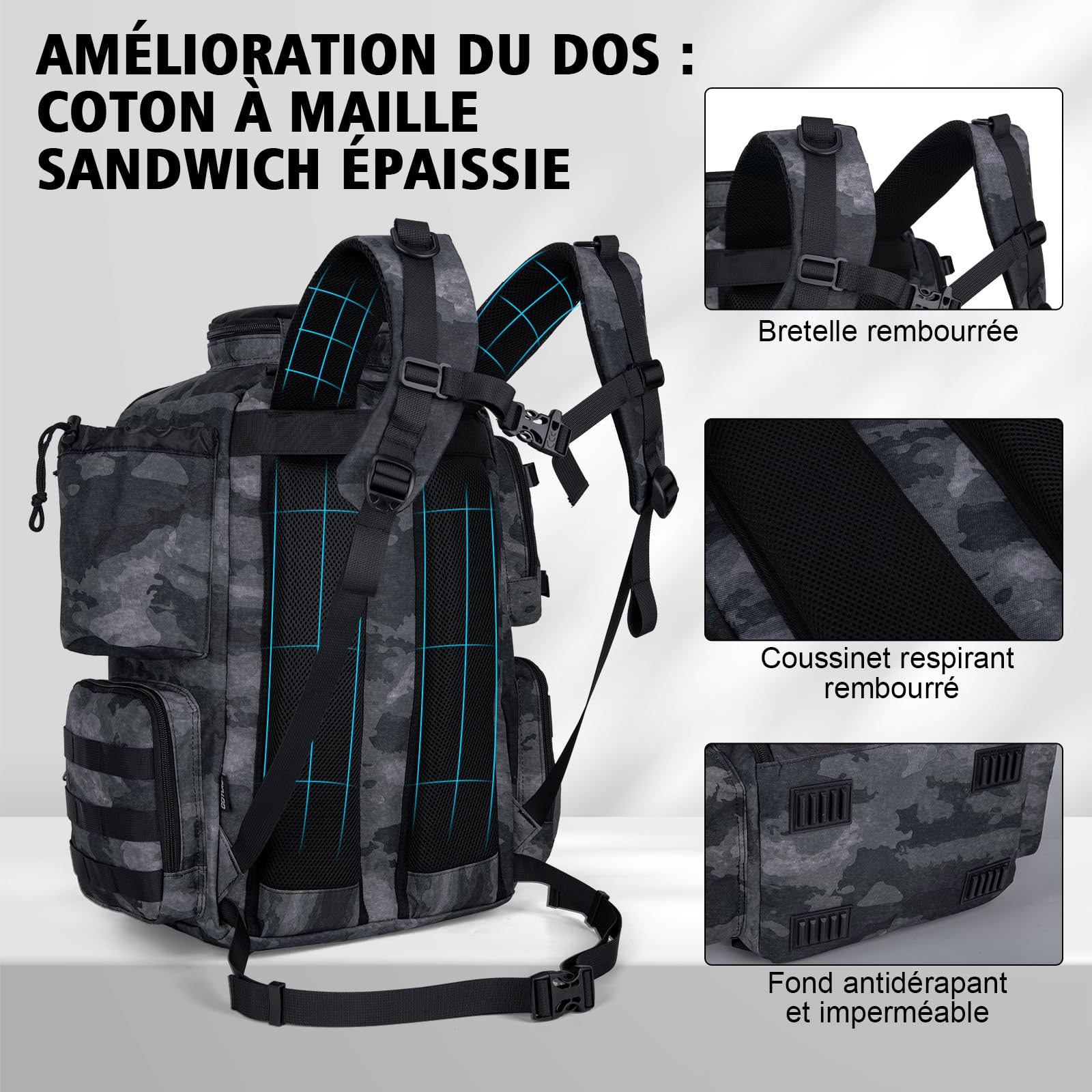 Goture Sac de pêche 45 L Oxford 900D imperméable bandoulière randonnée