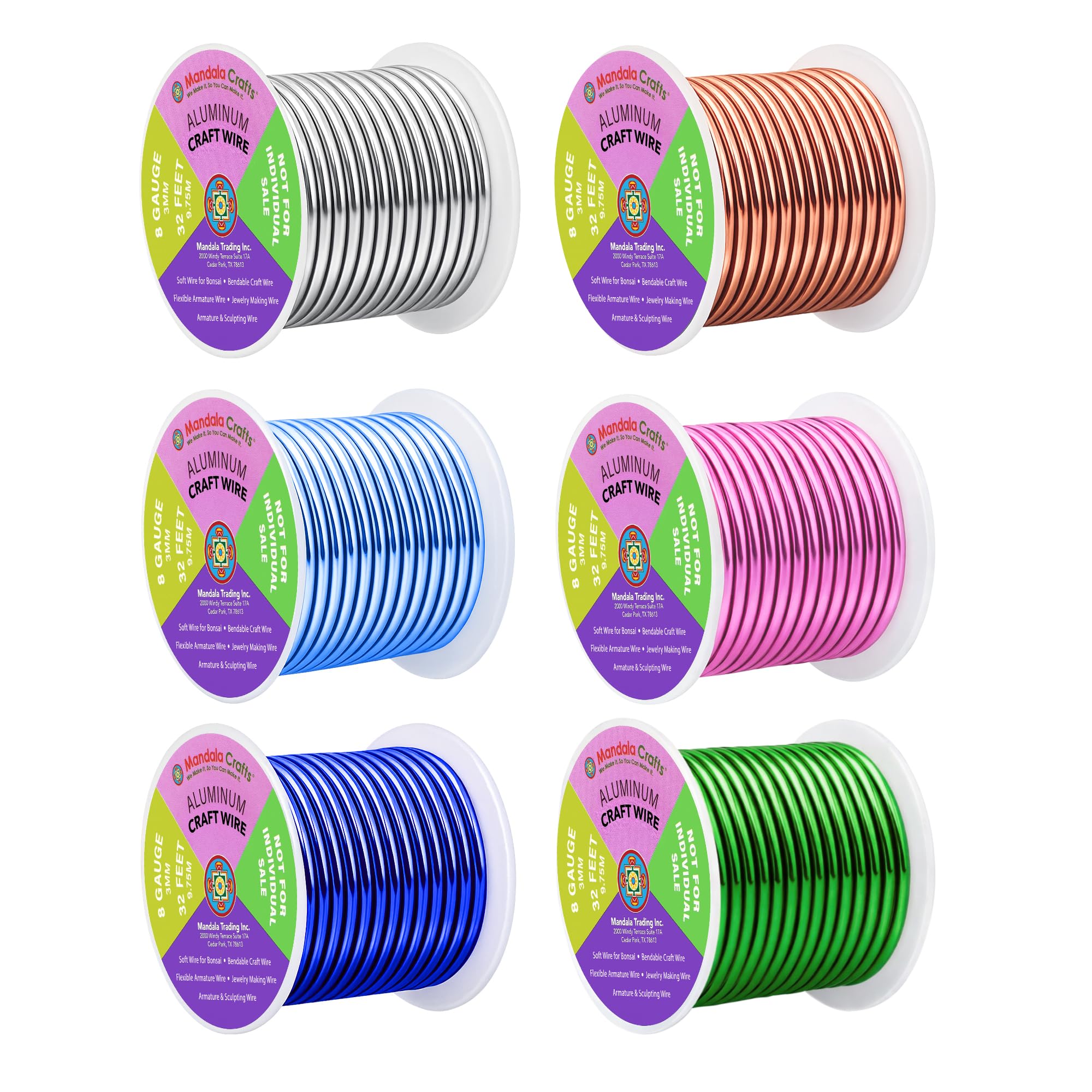 Mandala Crafts 8 GA Pink Green Blue Assorted Anodized Aluminum Craft Wire