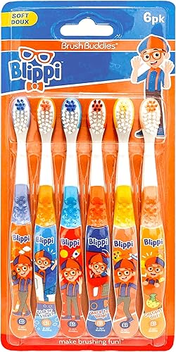 Miniatura 8 de Brush Buddies Blippi - Cepillo de dientes con tapa de viaje, cepillos de dientes para niños, cerdas suaves para niños, 2 unidades