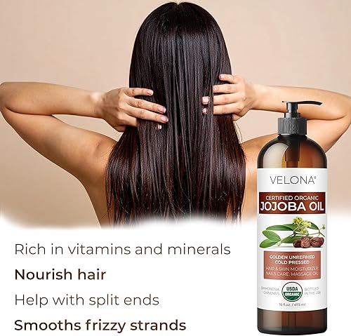 Miniatura 5 de velona Aceite de jojoba certificado orgánico USDA – 8 onzas líquidas (con bomba) | 100% puro y natural | dorado, sin refinar, prensado en frío, sin