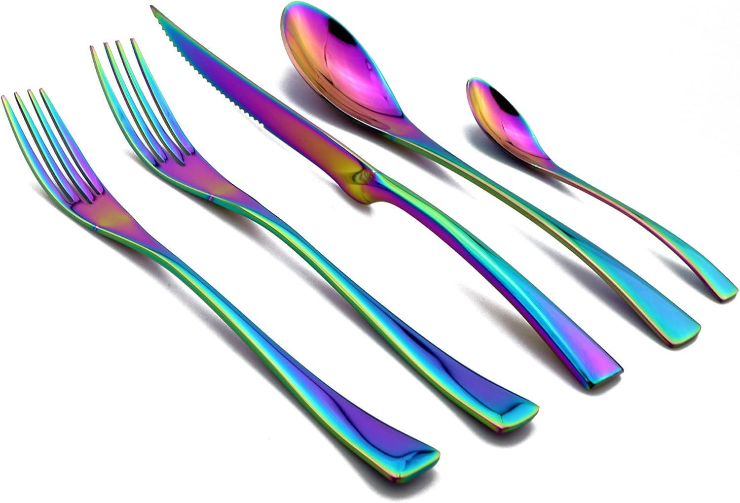 20-Piece Colorful Rainbow Flatware Set, 18/10 Stainless Steel Dinner Knife Set, Mirror Polishing, Service for 4