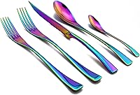 Vista 1 de Juego de cubiertos coloridos arcoíris de 5 piezas, juego de cuchillos de carne dentados de acero inoxidable 18/10, pulido de espejo, servicio para 1