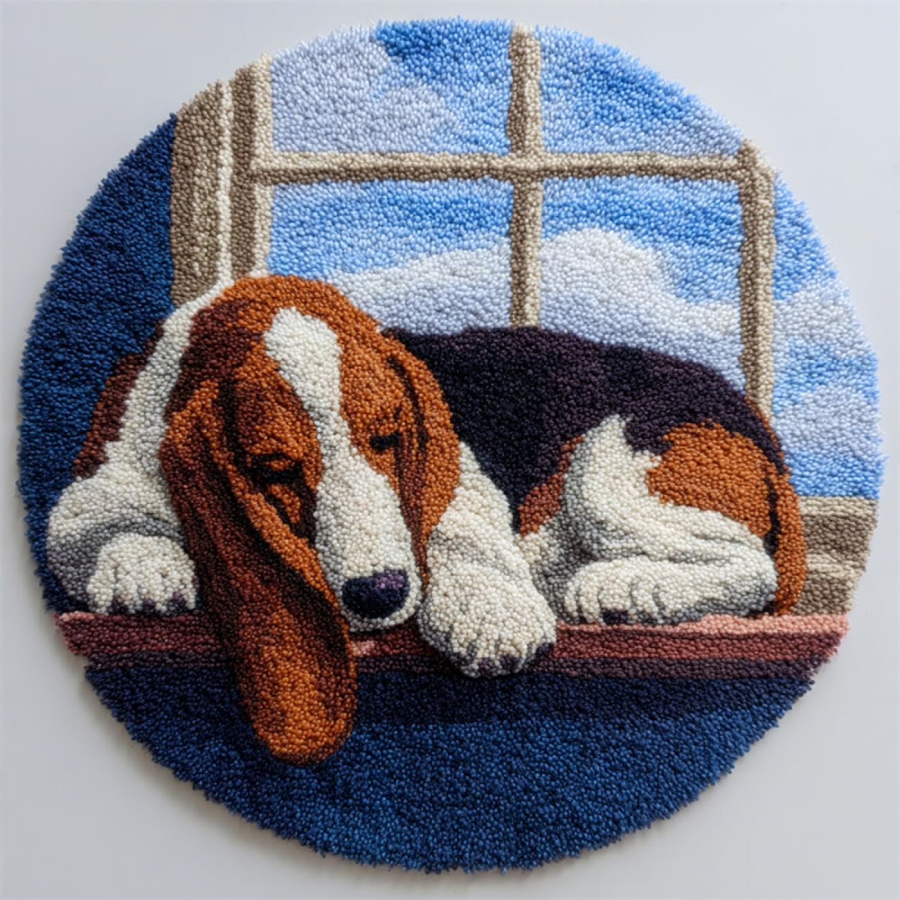 Kitquiver Dog Animal Latch Hook Rug Kits Basset Hound On The Windowsill DIY Rug，Home Carpet Making Canvas Crochet Kits Needlework Crafts,Beginners Adults 100x100cm