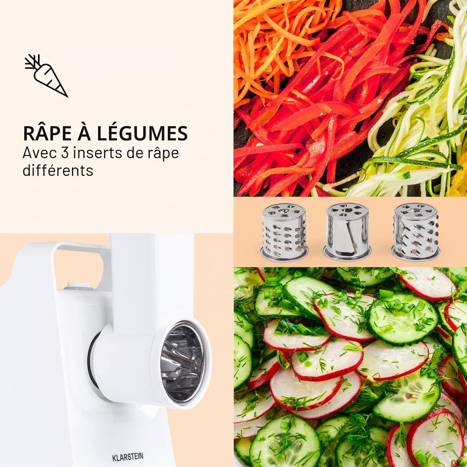 Klarstein Mighty Mince - hachoir à viande électrique - puissance 500 à 1361 W, hachoir électrique avec accessoires pour saucisses, kebbe et purée, presse-tomates, avec poignées - Blanc