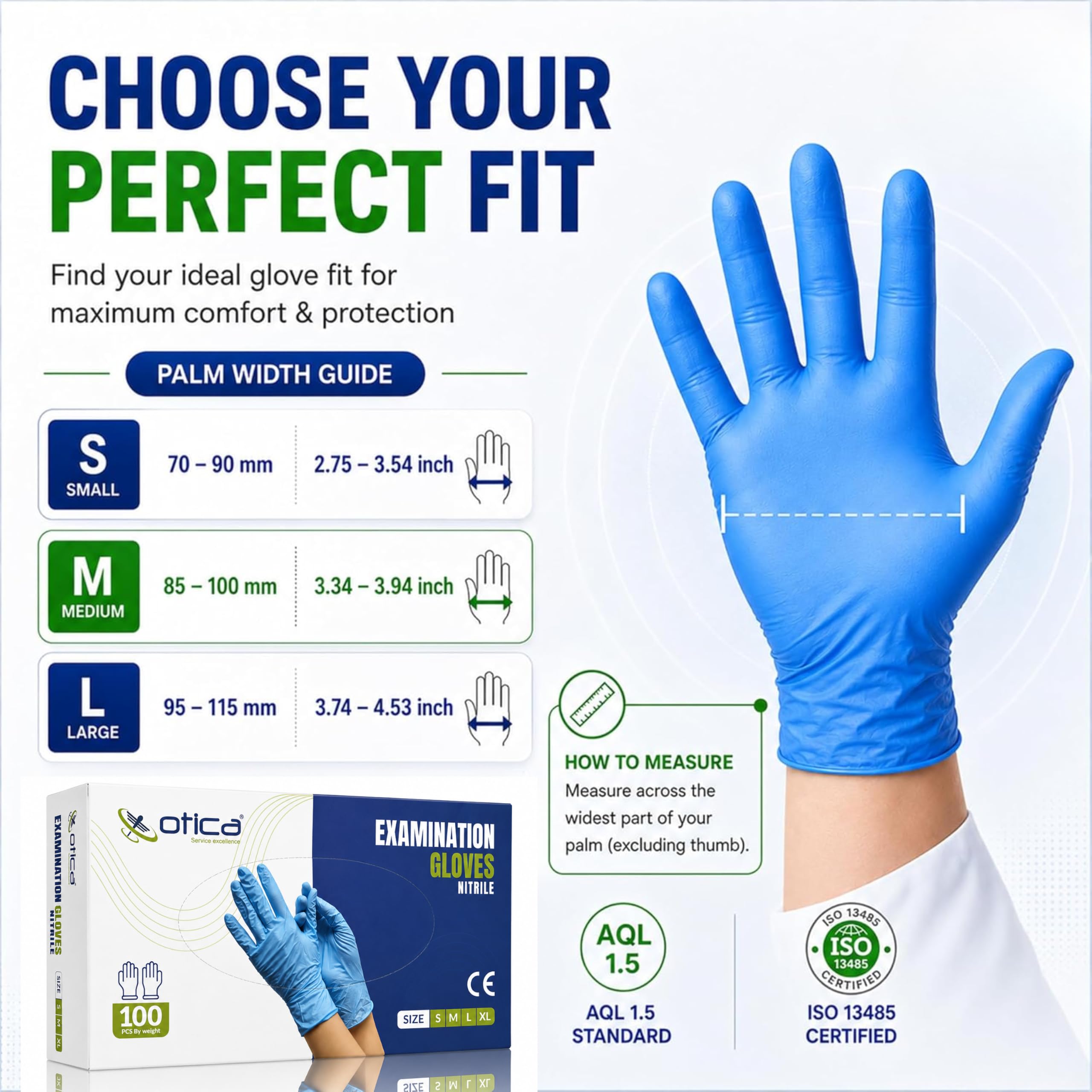 OTICA Nitrile Exam Hand Gloves|100 pcs|Tear Resistance|Stick Resistant|Powder Free|Gloves for Food,Dental and Hospital|Blue|Medical Examination Gloves Pack of 100(Small) 3