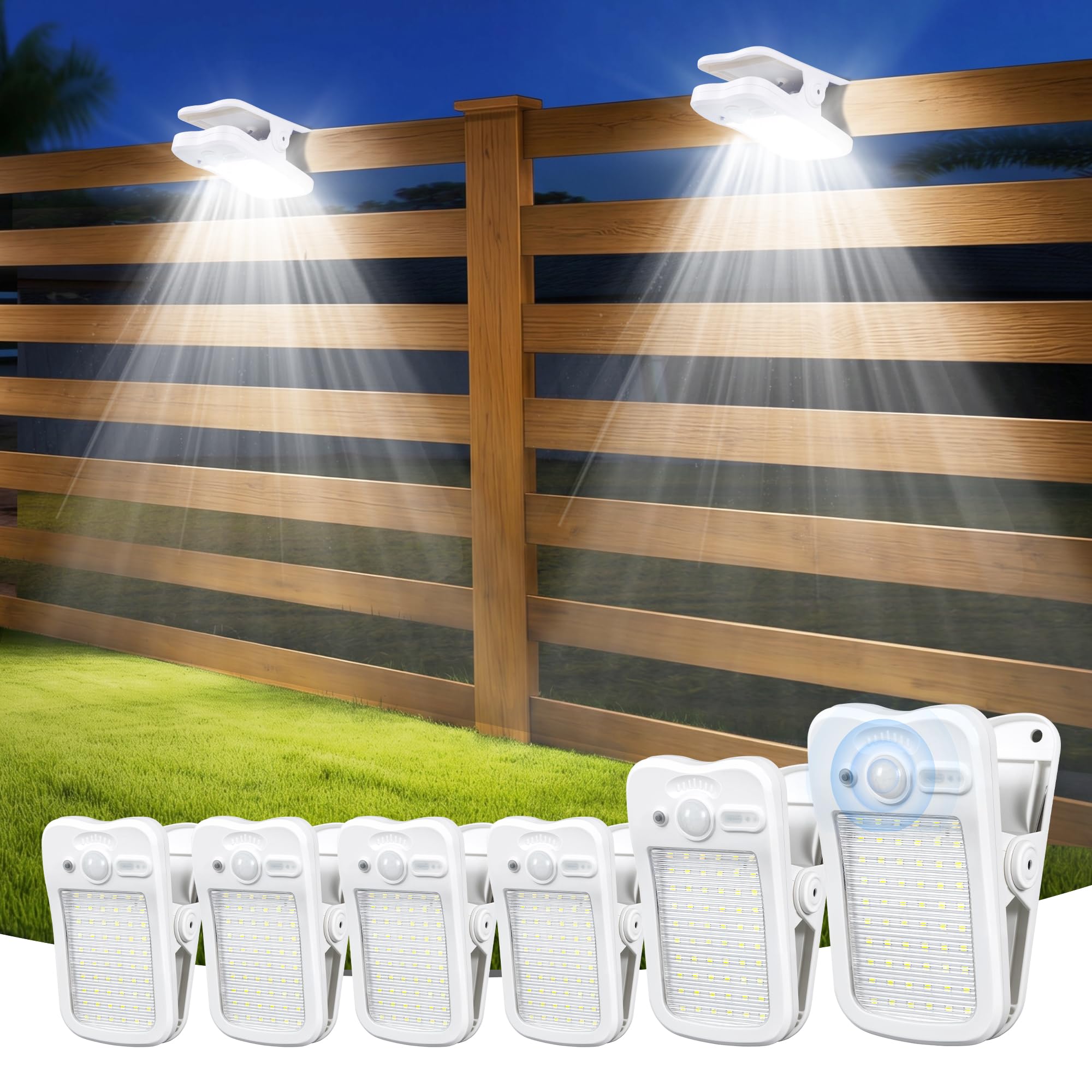Clip-On Solar Lights Outdoor, Motion Sensor, 6 Pack, White