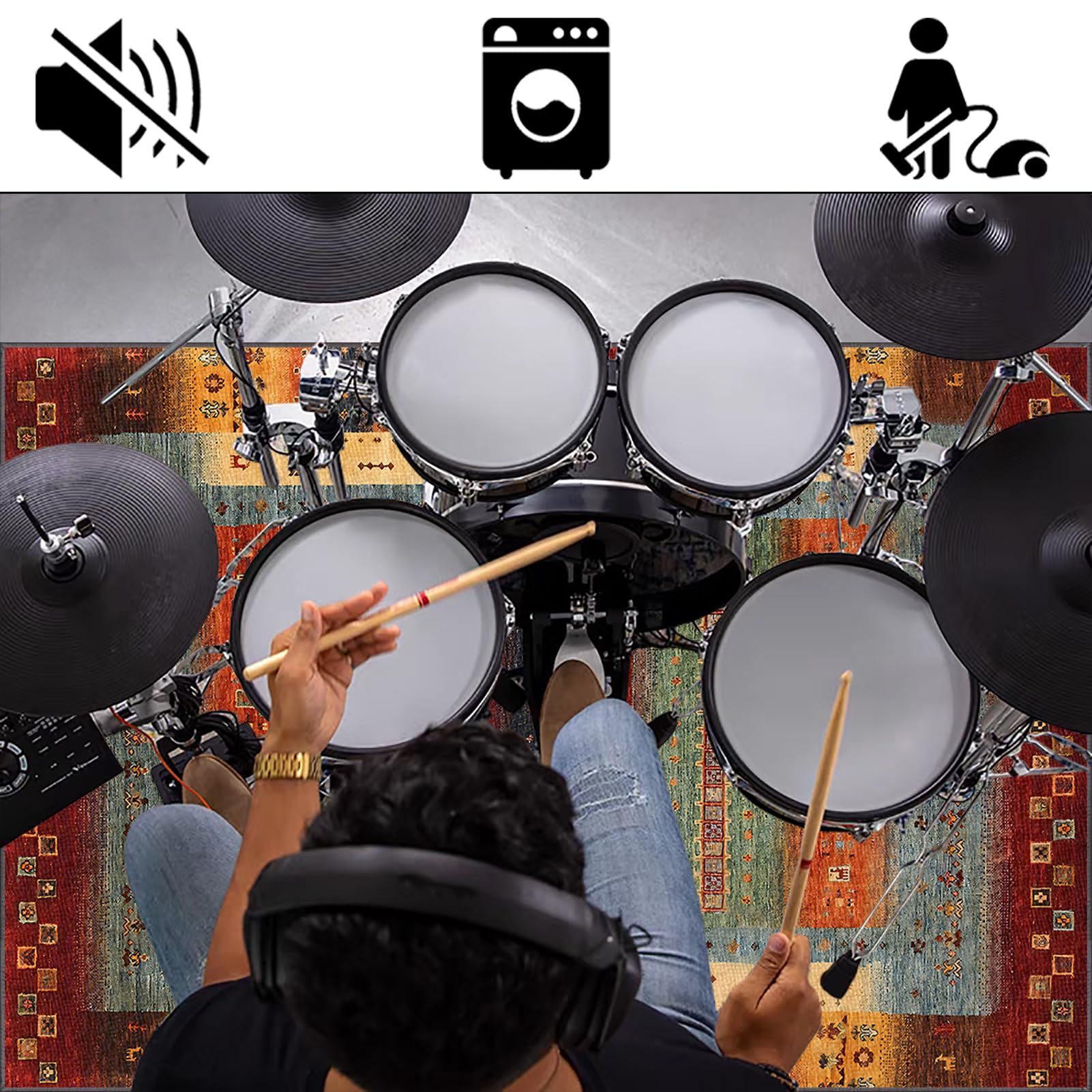 Alfombra Bateria Electronica, Alfombras Acusticas, Alfombrilla Insonorizada 160 x 100 cm Alfombra de Tambor para Caja Baterías Acústico Tambor y Instrumentos Musicales