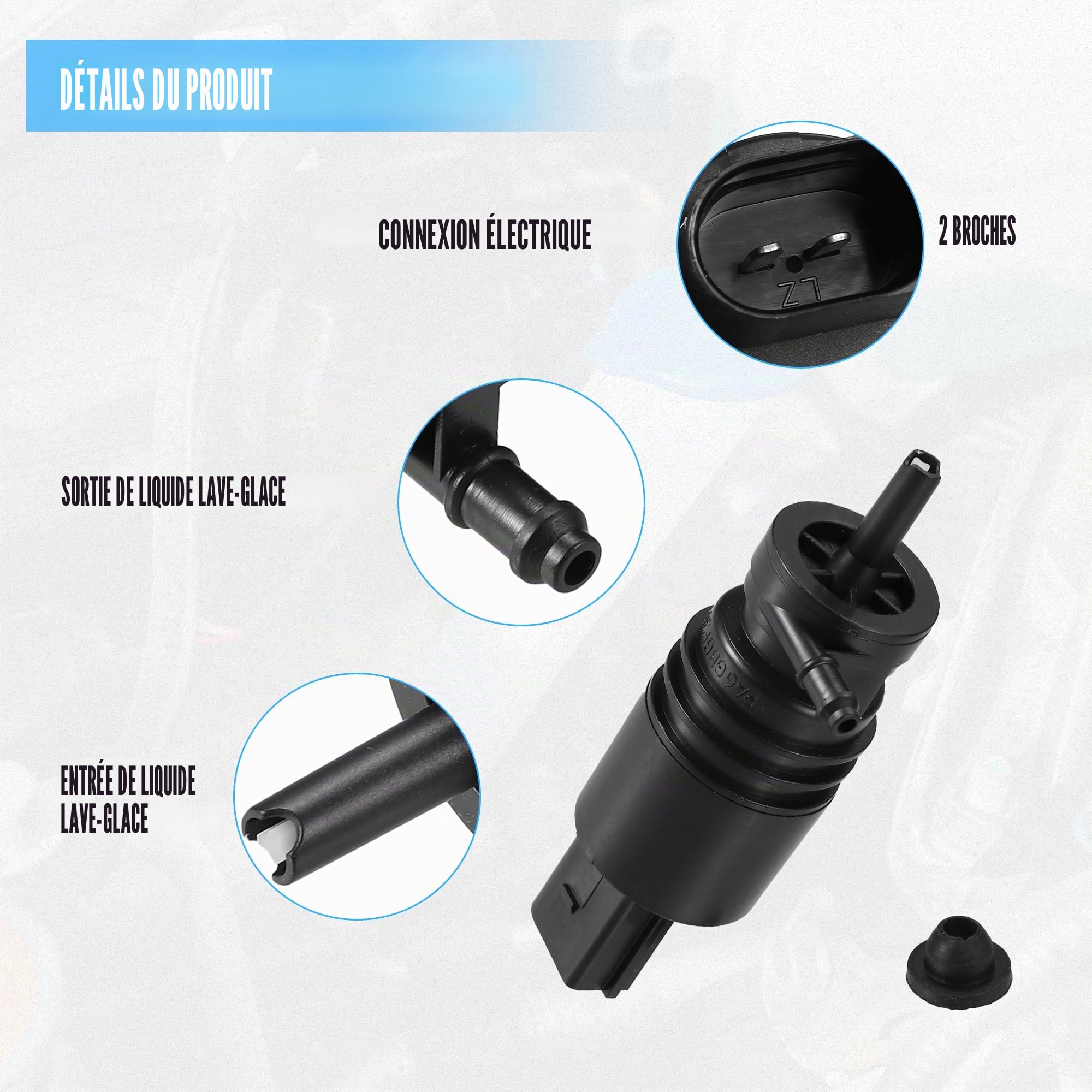A ABSOPRO Pare-Brise Lave-Glace Moteur Pompe Pour BMW 528i - 1 Pcs Noir | Noir, Plastique, Caoutchouc, 43X36X113Mm, OE:67126934160, Pour BMW 750Li, 760Li, M5, M6, X3, X4, X6, Z4, ActiveHybrid