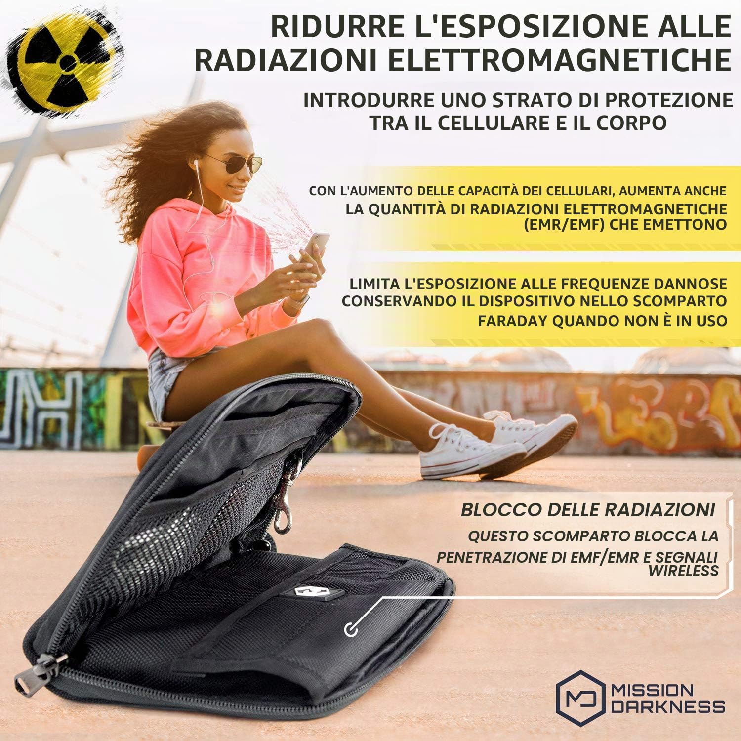 Mission Darkness Mojave Faraday Phone Bag — Multi-Functional Travel Case with Accessory Pockets and Built-in Faraday Sleeve/Signal-Blocking, Anti-Tracking, Anti-Hacking, EMF Reduction