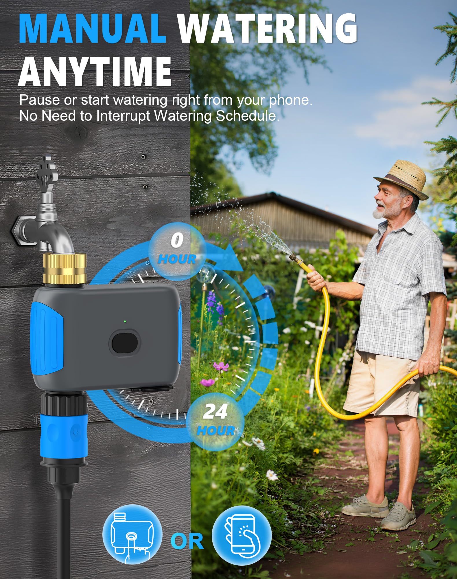 WiFi Sprinkler Timer, Smart Bluetooth Hose Timers, Water Timer for Garden Hose with APP, Digital Automatic Irrigation System Compatible with Alexa Google, for Outdoor Garden Lawn, 1 Outlet — view 8