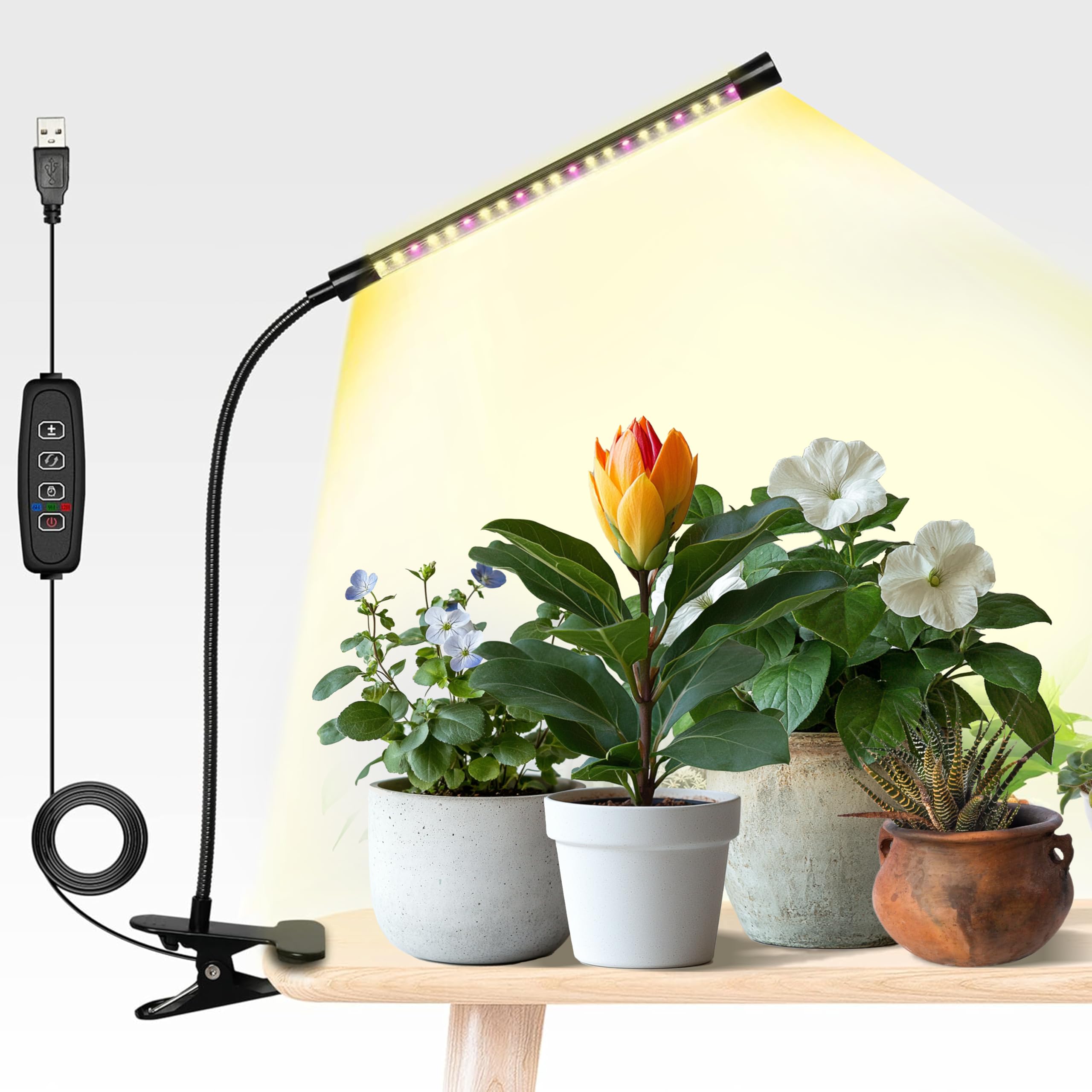 iPower LED Grow Lights for Indoor Plants, Full Spectrum Plant Growing Lamp with Yellow Red LEDs, 10-Level Dimmable, Auto On Off with 6/9/12H Timer, 1 Tubes-picture-24