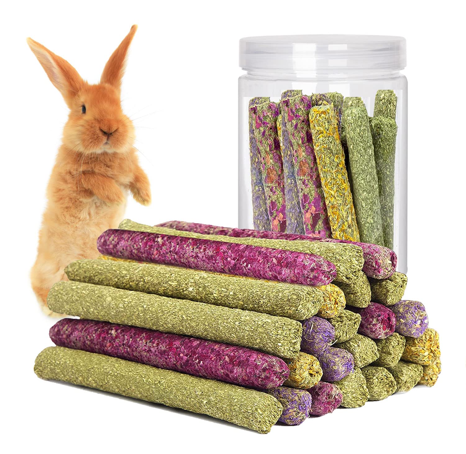 40 Pcs Timothy Hay Sticks, Rabbit Treats, Mix Flavors of Rabbit Chew Toys, Suitable for Small Animals to Chew, A Toy for Rabbits, Hamsters, Gerbils, and Guinea Pigs.