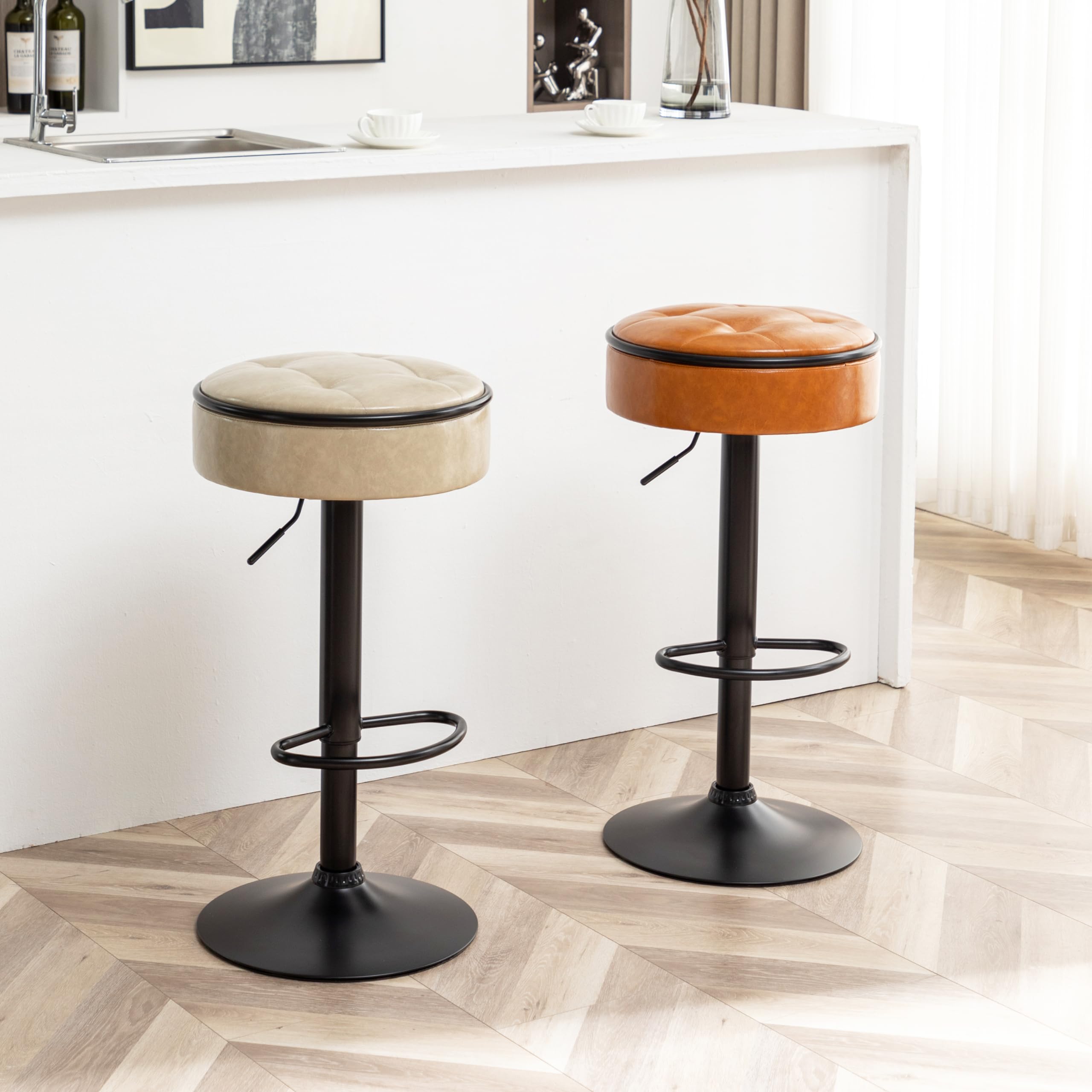 Amazon.com: Round Storage Bar Stool Set of 2, Brown Faux