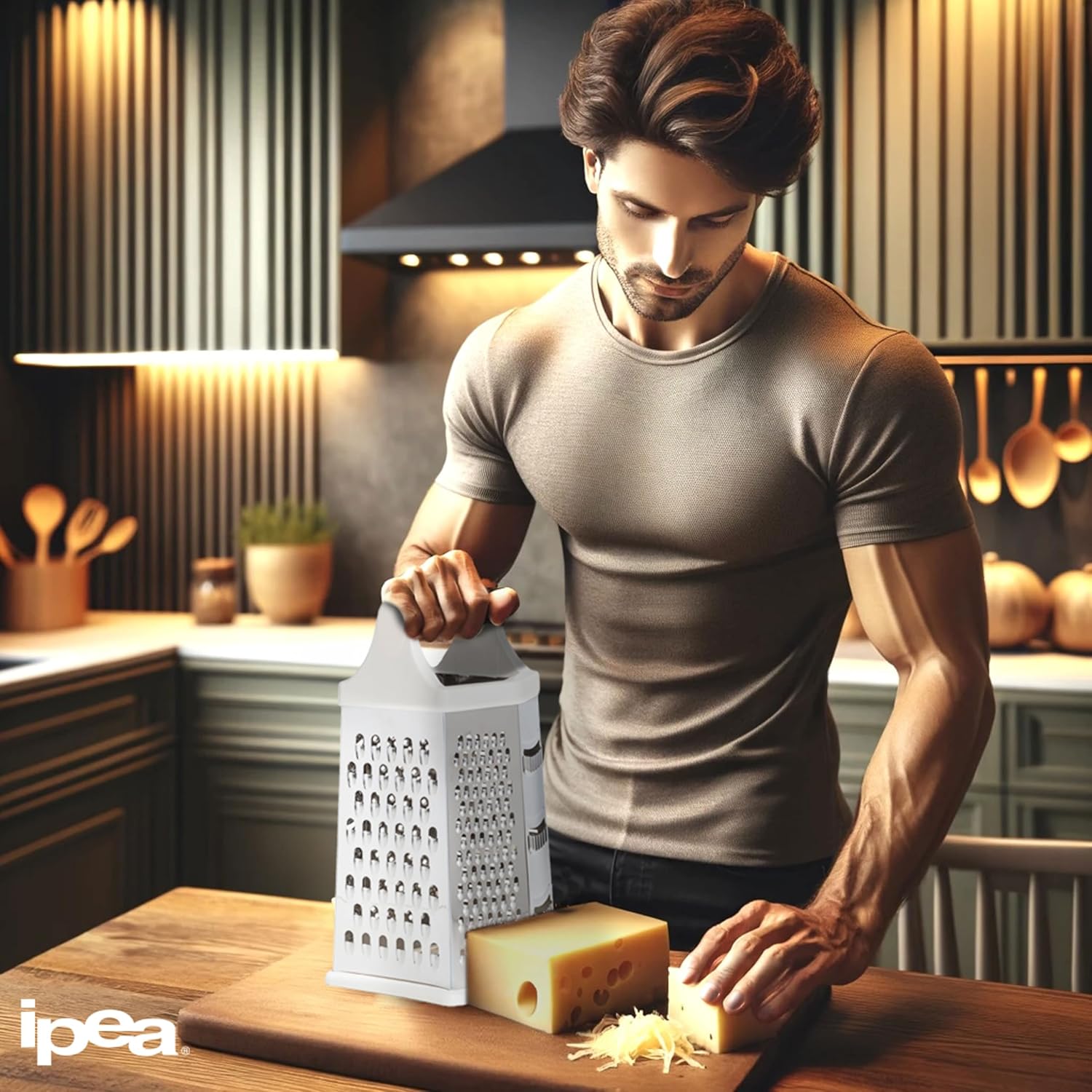 IPEA Stainless Steel 6-Sided Cheese Grater – 23 cm – Vertical Grater Six Blades with Ergonomic Handle for Grating Cheese, Vegetables, Lemon, Fruits Chocolate – Hexagonal Multi-Purpose