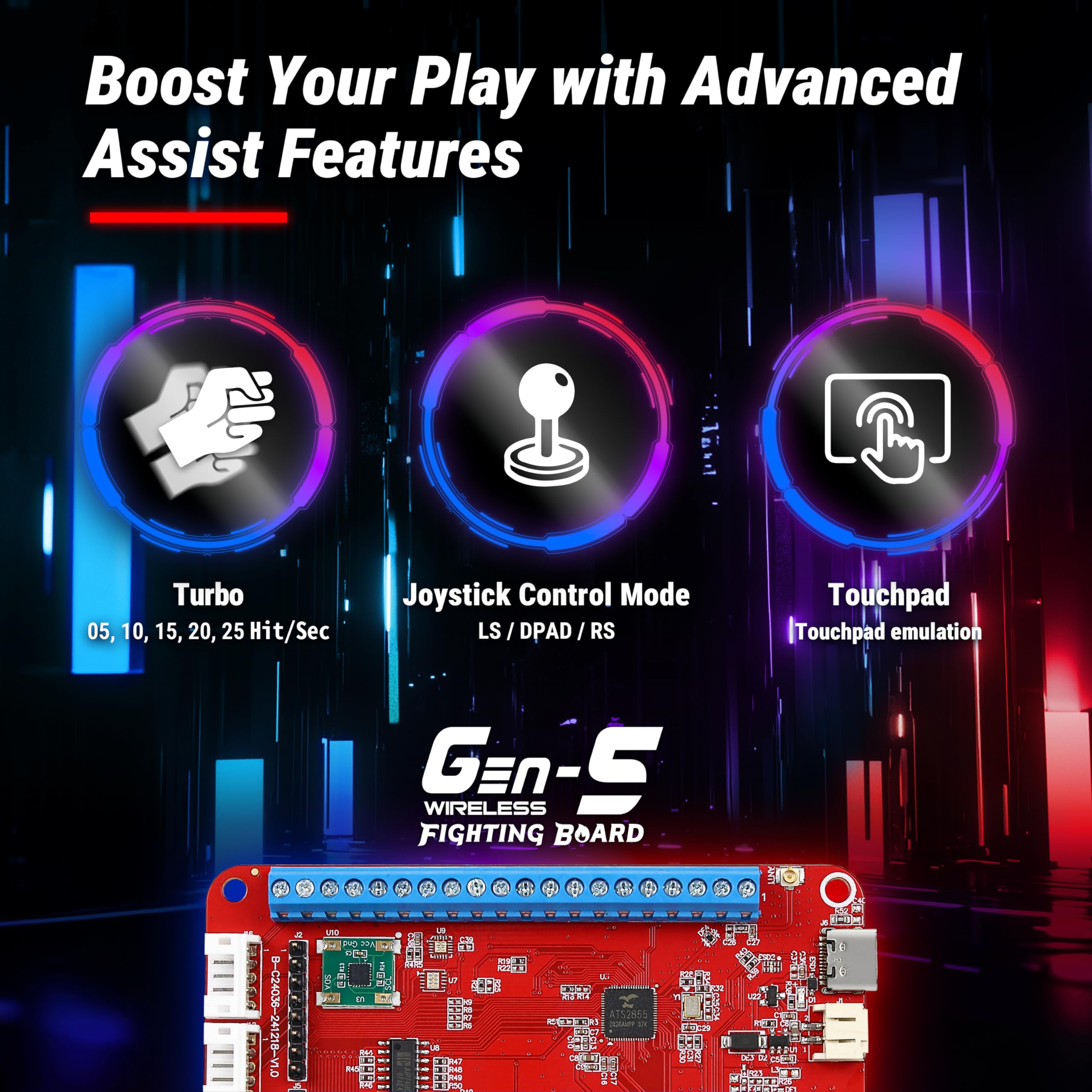 Brook Gaming Gen5W Fighting Board - Scheda controller wireless compatibile per P5, PC e Steam Deck | Latenza ultra bassa | Personalizzazione Turbo, macro e RGB (versione esclusiva)