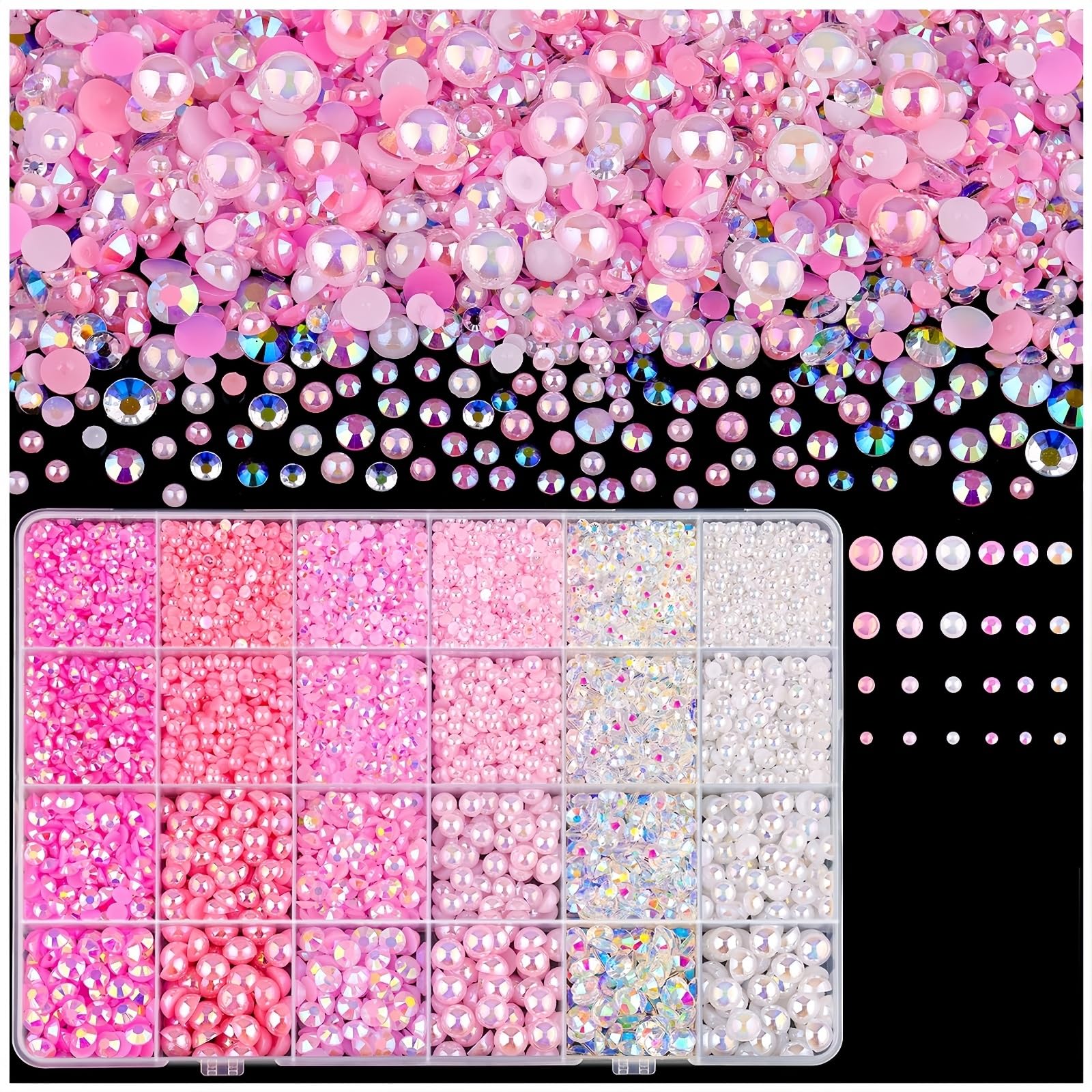 Xfopz 5000PCS Flatback Pearls and Rhinestones for Bedazzling, Pink White 3-10mm Resin Rhinestones and Half Pearls for Crafting, Nail Art and Grad Cap Decor