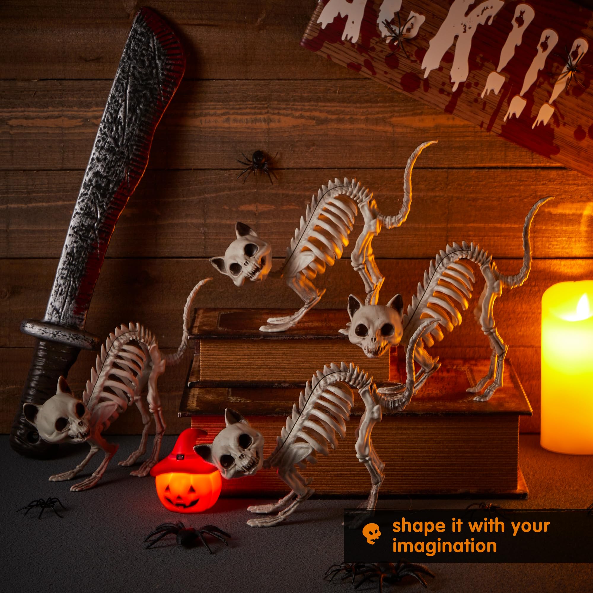 Décorations Halloween Chats Squelettes - Lot De 2, Résistants Aux Intempéries Pour Extérieur