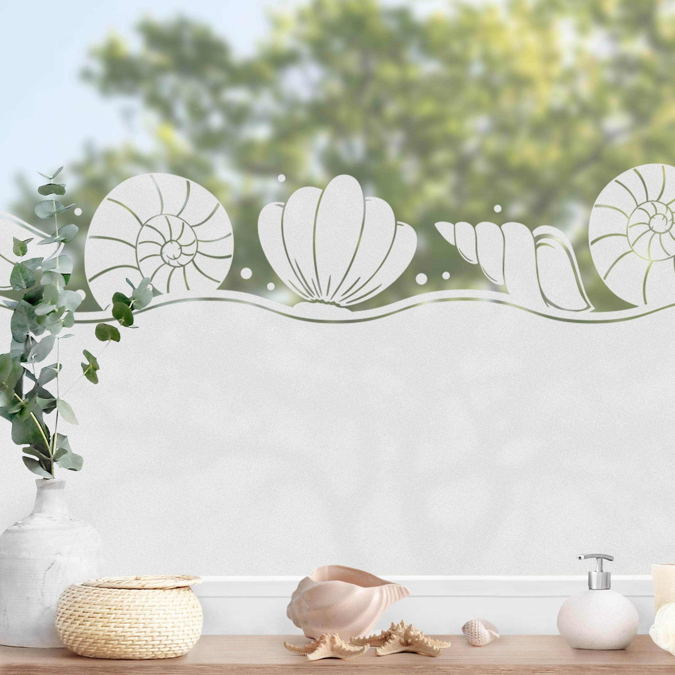 Fensterfolie statisch haftend Strand Sichtschutz Milchglas - Made in Germany - Motiv Modern Blickdicht Scheibe Innen Weiss Schlafzimmer Wohnzimmer Küche Glas 1501 (100x50cm)