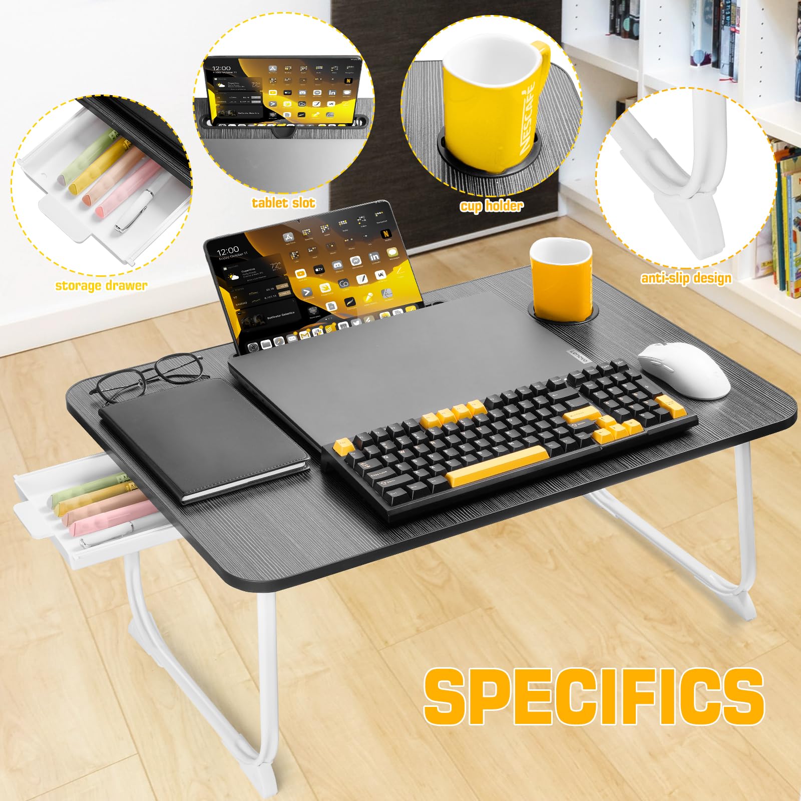CloudTrip XL Laptop Bed Table with Drawer - Multifunctional Bed Tray ...