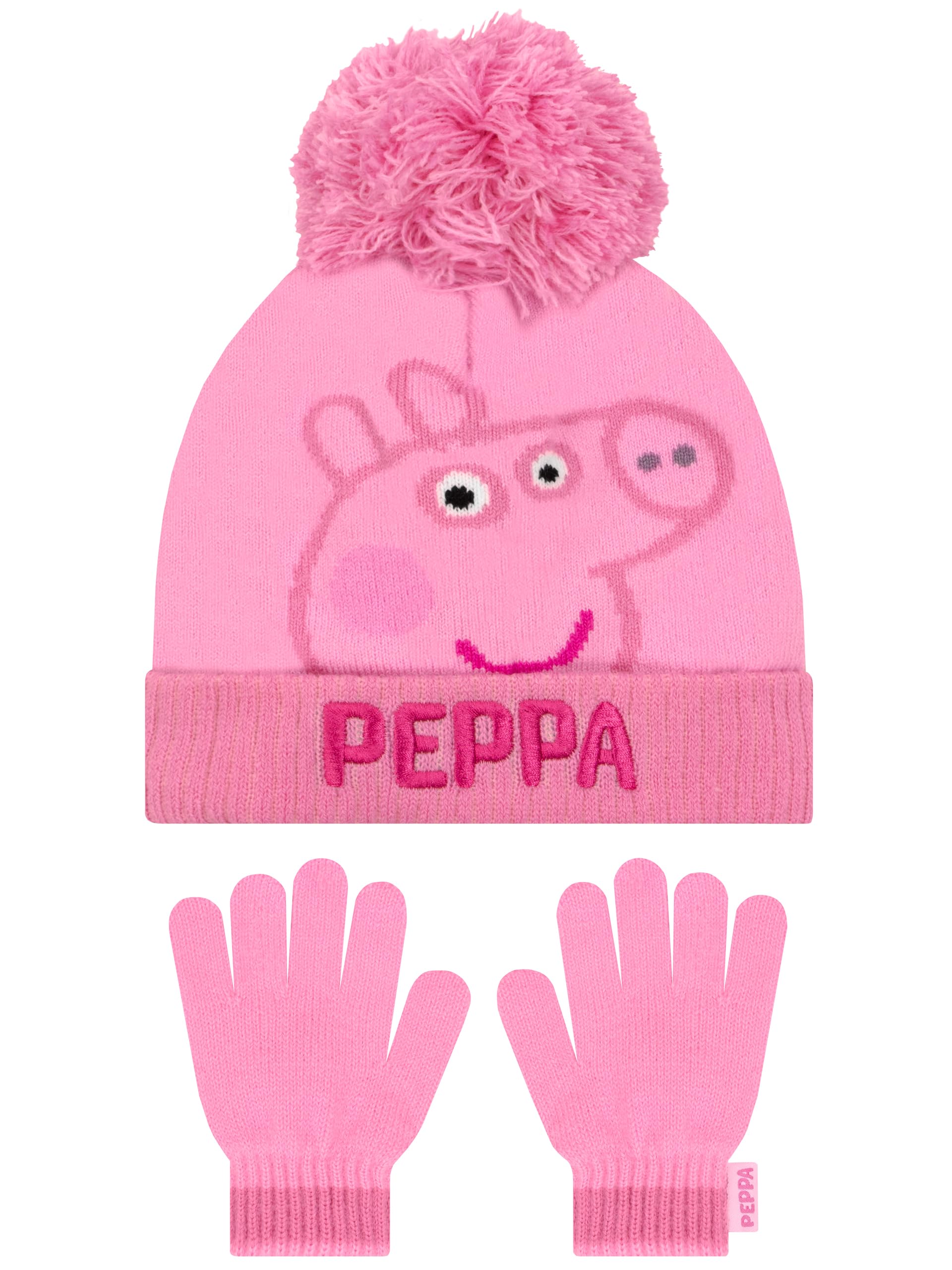 Peppa Pig Hat | Girls Gloves and Beanie Co Ord |Girls Hat and Gloves Kids Set| Pink, One Size