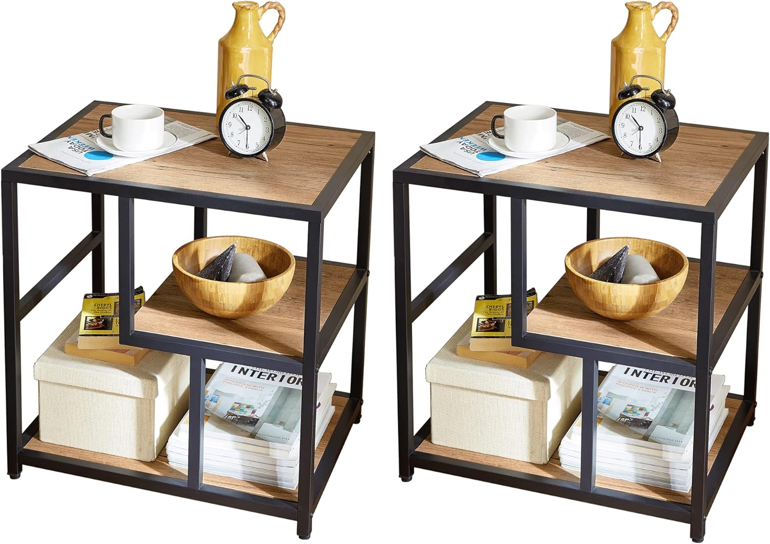 LINSY HOME End Table 2 Pack, 3Tier Narrow Side Table with