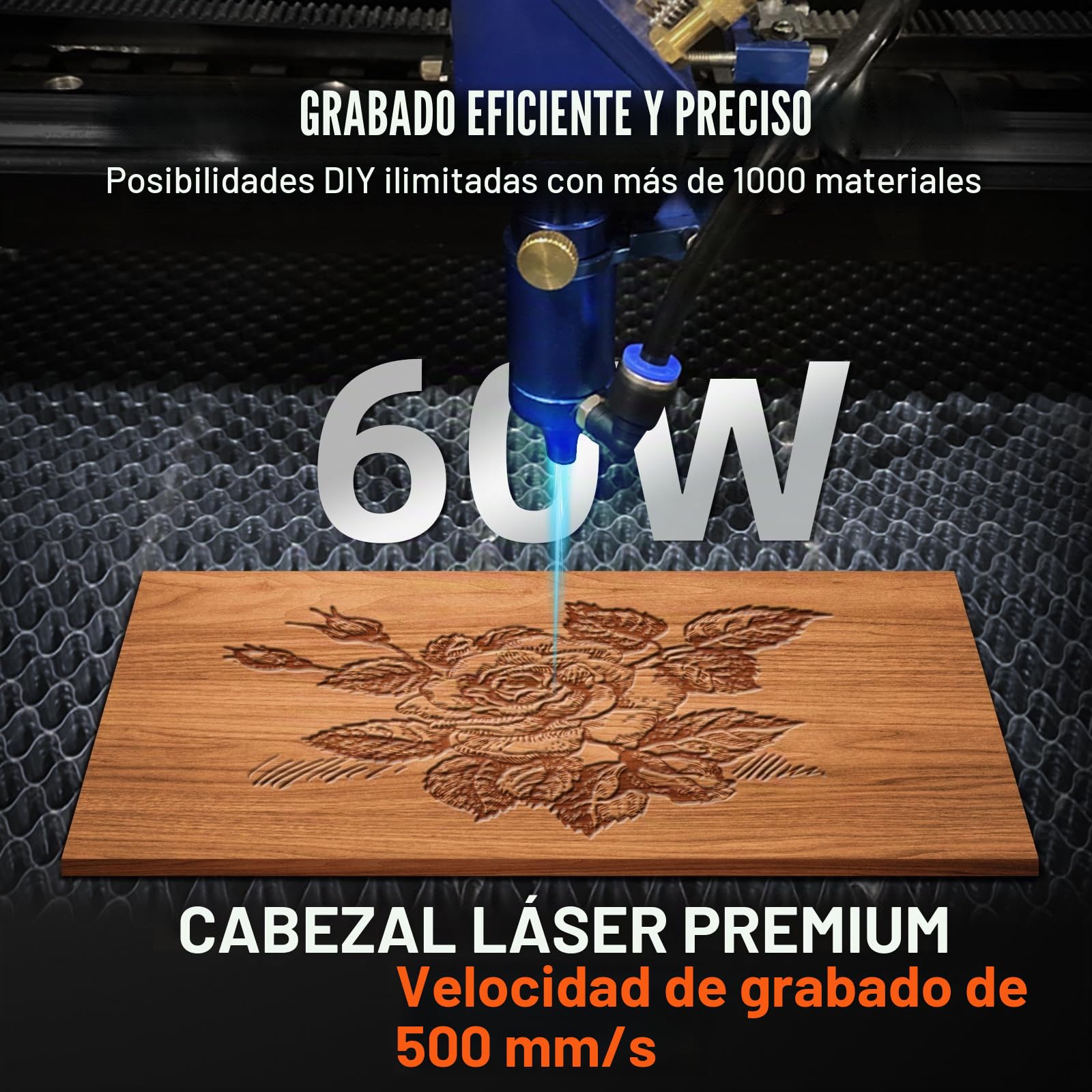 Máquina de grabado láser CO2 compacta superficie de trabajo 60 x 40 cm potencia 60 W pequeña máquina de corte láser profesional láser Engraver Cutter, para cuero, tela, cristal, vidrio orgánico
