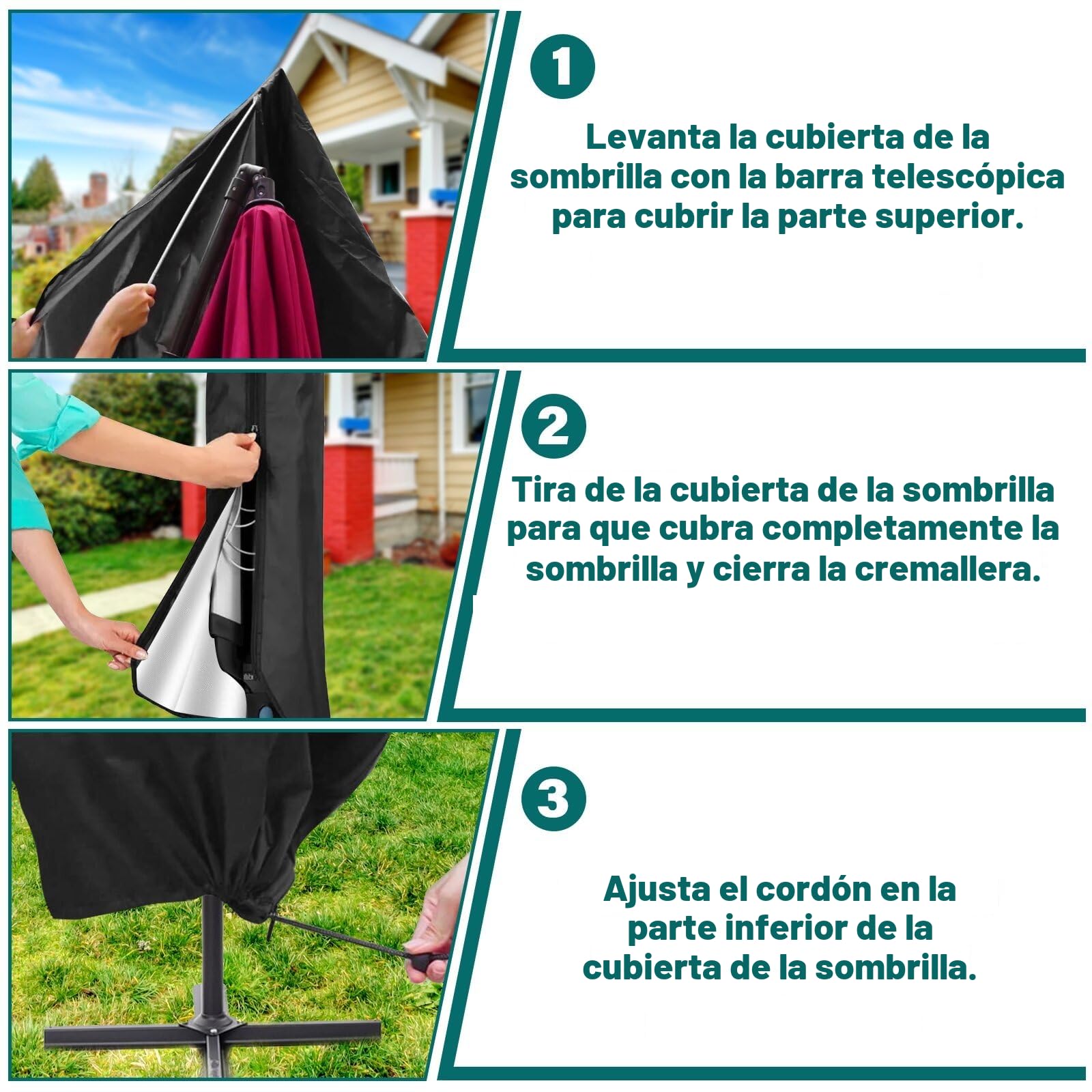 VORHOT Funda Sombrilla Playa para Sombrilla Ø 1-3m, 210D Oxford-Tela Funda Protectora con Varilla, Impermeable Anti-UV Cover para Sombrilla Terraza Exterior Parasol Jardin, 190 x 30/50CM
