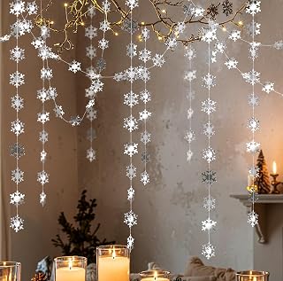 Cheerland Hanging Snowflakes Decorations Garland for Winter Wonderland Christmas Onederland Bridal Shower Ceiling Decor Xmas Backdrop Holiday Party Baby Showers Office Winter Events Freezing Silver