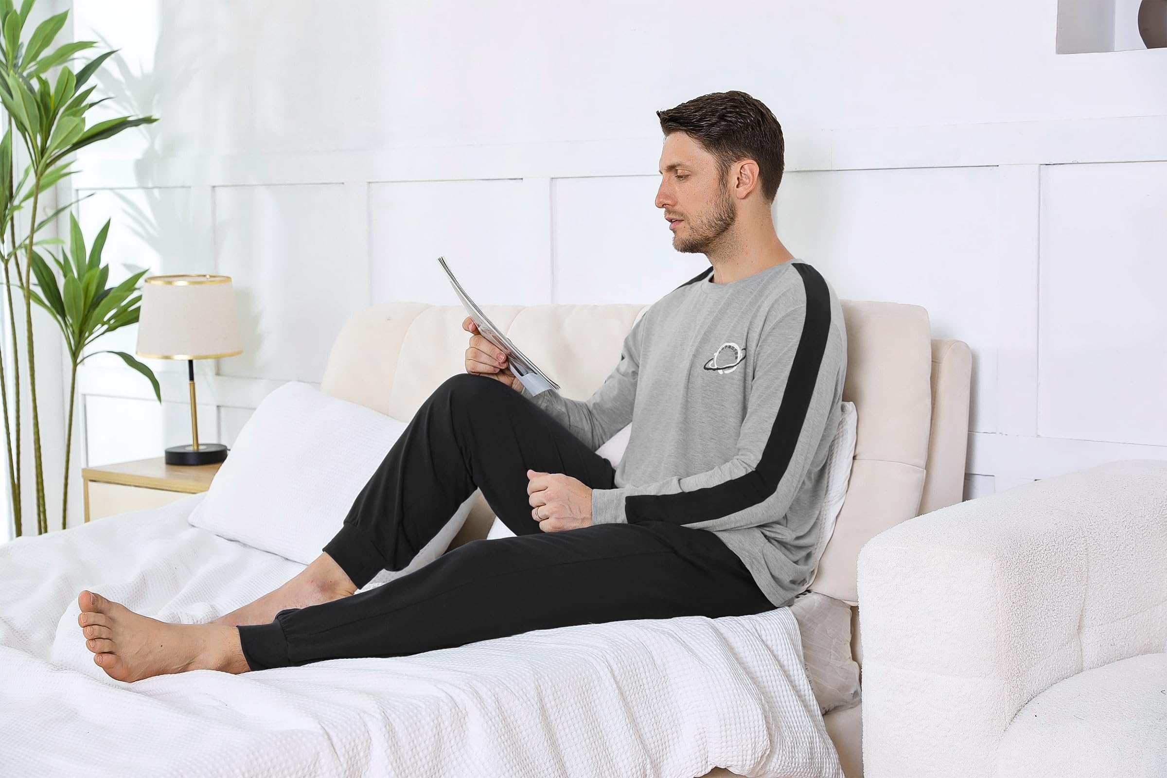 Pigiama Uomo Invernale in Cotone Due Pezzi Maniche Lunghe Leggero | Tessuto Morbido, Pantaloni Lunghi, Vestibilità Comoda, Calore Confortevole, Autunno e Inverno, Tessuto Traspirante
