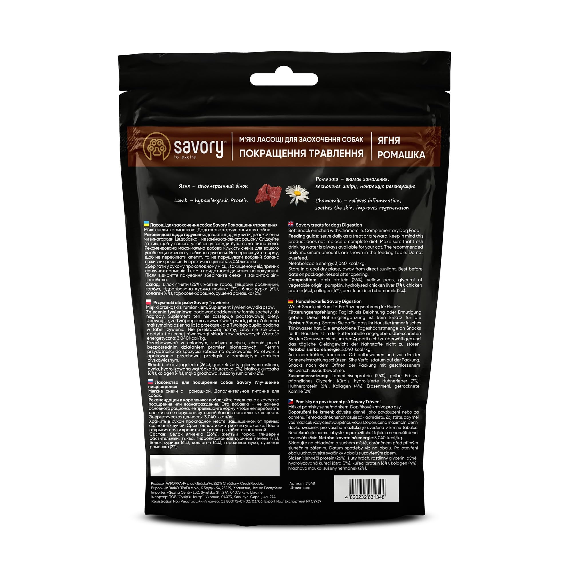 Savory - Przysmaki dla Psów - Smakołyki dla Psa - Wspomaganie Trawienia - Jagnięcina - dla Psów Wszystkich Ras, Odpowiednie do Treningu Psa - 24 Szt. (24 x 200 g)