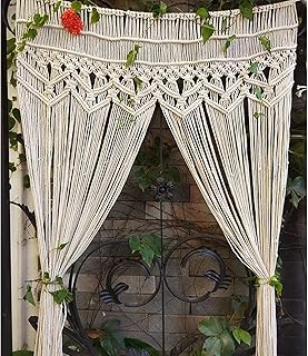 Macrame Curtains for Windows, Cotton Handmade Woven Wall Tapestry Hanging Knitting Door Curtain for Entrance Kitchen Ceremon Door Curtains (Beige, W*H:130x180cm(51x71inch))