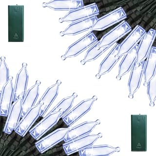 Lomotech Battery Operated Christmas Lights - 2 Pack Total 16ft 50LEDs Battery Mini String Lights with Timer for Home, Garden, Party, Holiday, Tree Decoration (Green Wire, White)