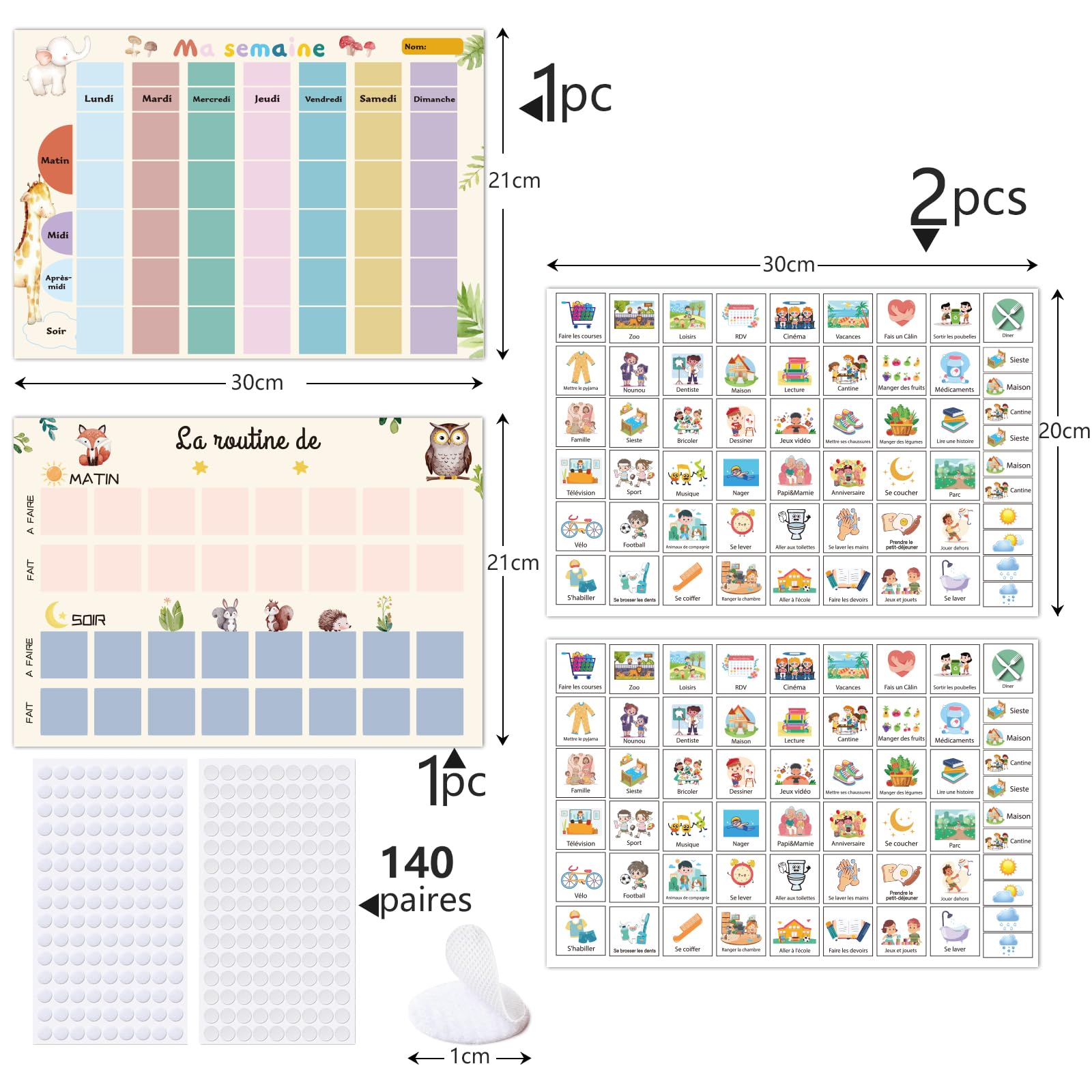 Planning Semaine Enfants 2pcs Tableau Routine Quotidienne 118pcs Français
