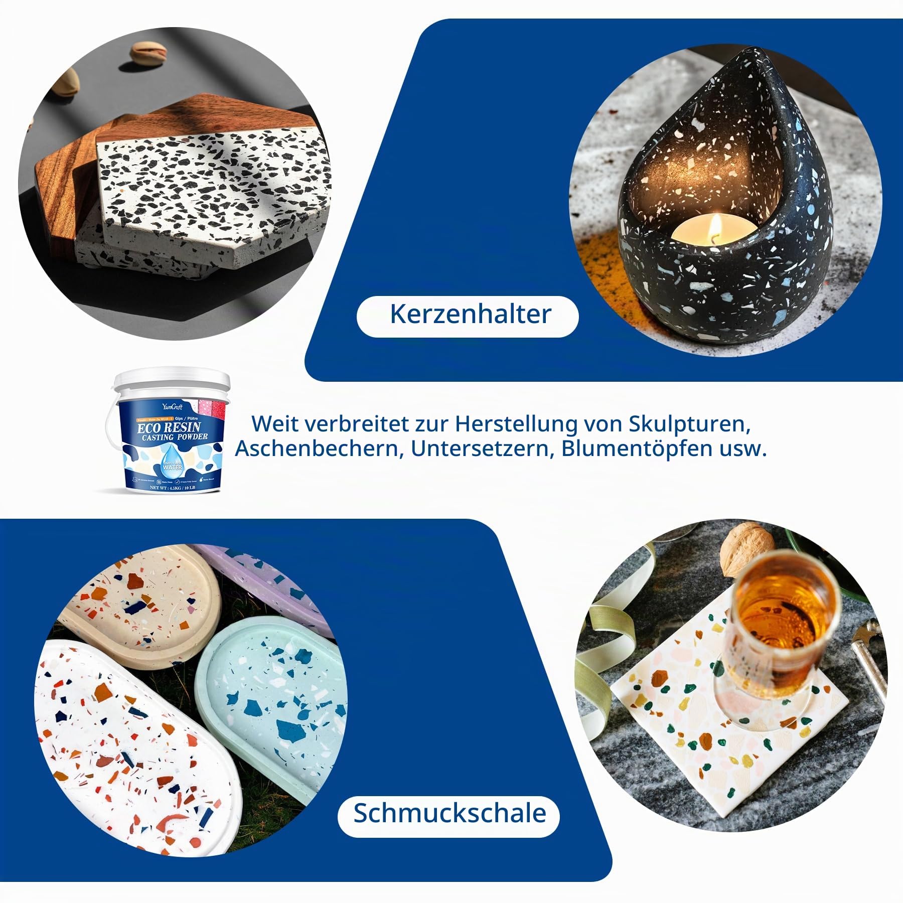 Gießpulver Weiß 4.5kg Reliefgießpulver/Eco Resin Gipspulver Set - Gips zum gießen, Schnelle Aushärtung & 20-30 Min Entformung - Bastelmaterial für DIY, Modellbau, Dekorationen & Silikonformen