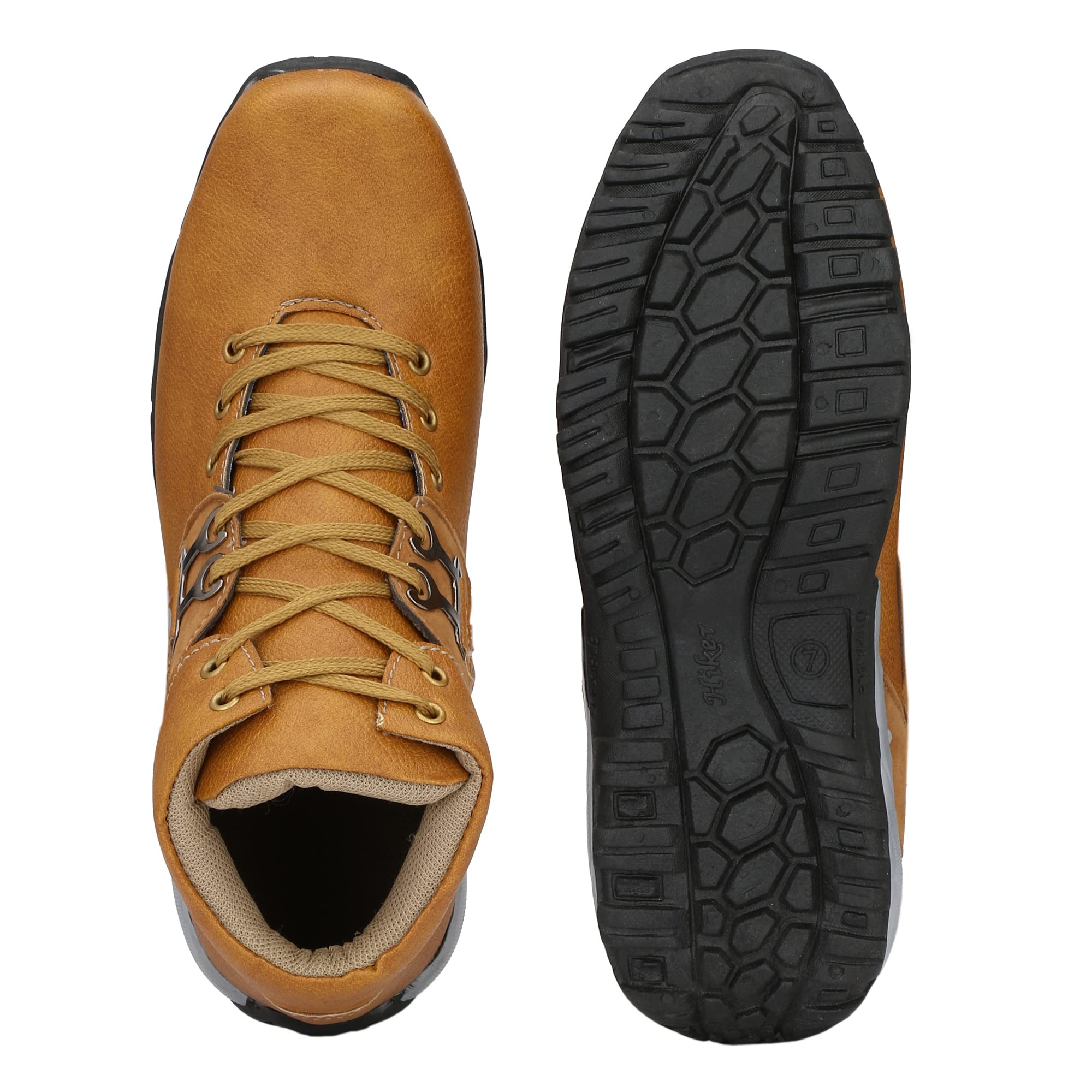 Shoe Island ® Leatherette Tan Brown Edition Lace-Up Heavy Duty High Ankle Length Boots for Men (BAB990), Size 8 UK/India 3