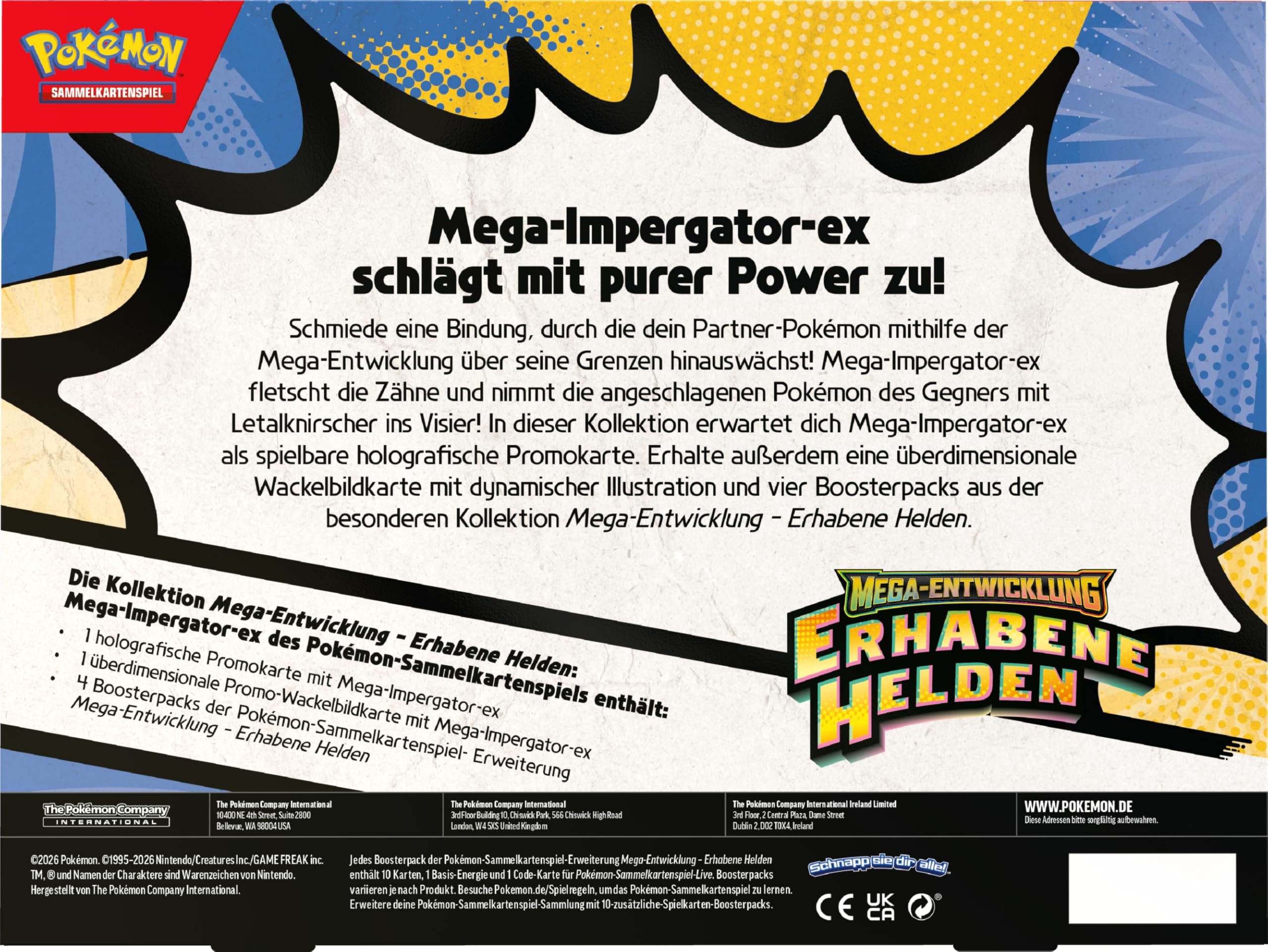 Pokémon - Gioco di carte collezionabili: Collezione Mega-Sviluppo – Eroi sublimi: Mega-Impergator-ex (1 carta promozionale olografica, 1 mappa oscillante di grandi dimensioni e 4 boosterpack)