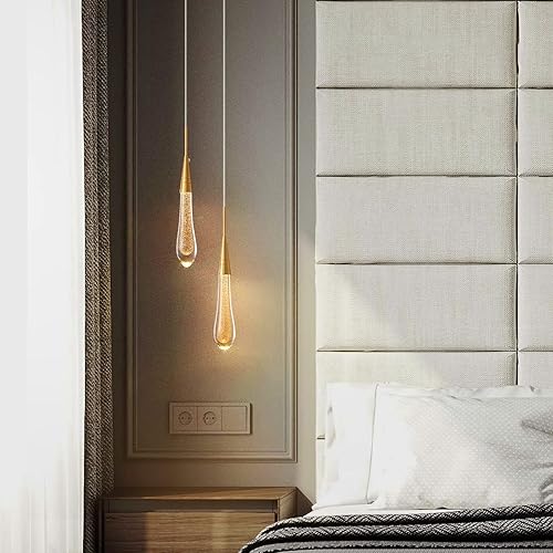 Miniatura 3 de LMQNINE Lámparas colgantes de cocina, regulables, LED, moderna, dorada, mini lámpara colgante de cristal de lágrima para cocina, isla, dormitorio,