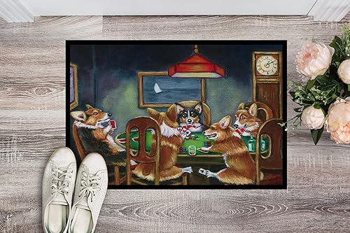Miniatura 2 de Caroline's Treasures 7416MAT Corgi Playing Poker - Felpudo de 18 x 27 pulgadas, para interiores y exteriores, para entrada, antideslizante, lavable,