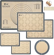 6-Piece Silicone Baking Mat Set,GUANCI Large Pastry Mat&2-Rolling Macaron Baking Mat&2-Reusable Baking Mat&9"round Pizza Baking Mat for Bake Pans & Rolling - Macaroon/Pastry/Pizza/Cookie Making (G-6Grey)